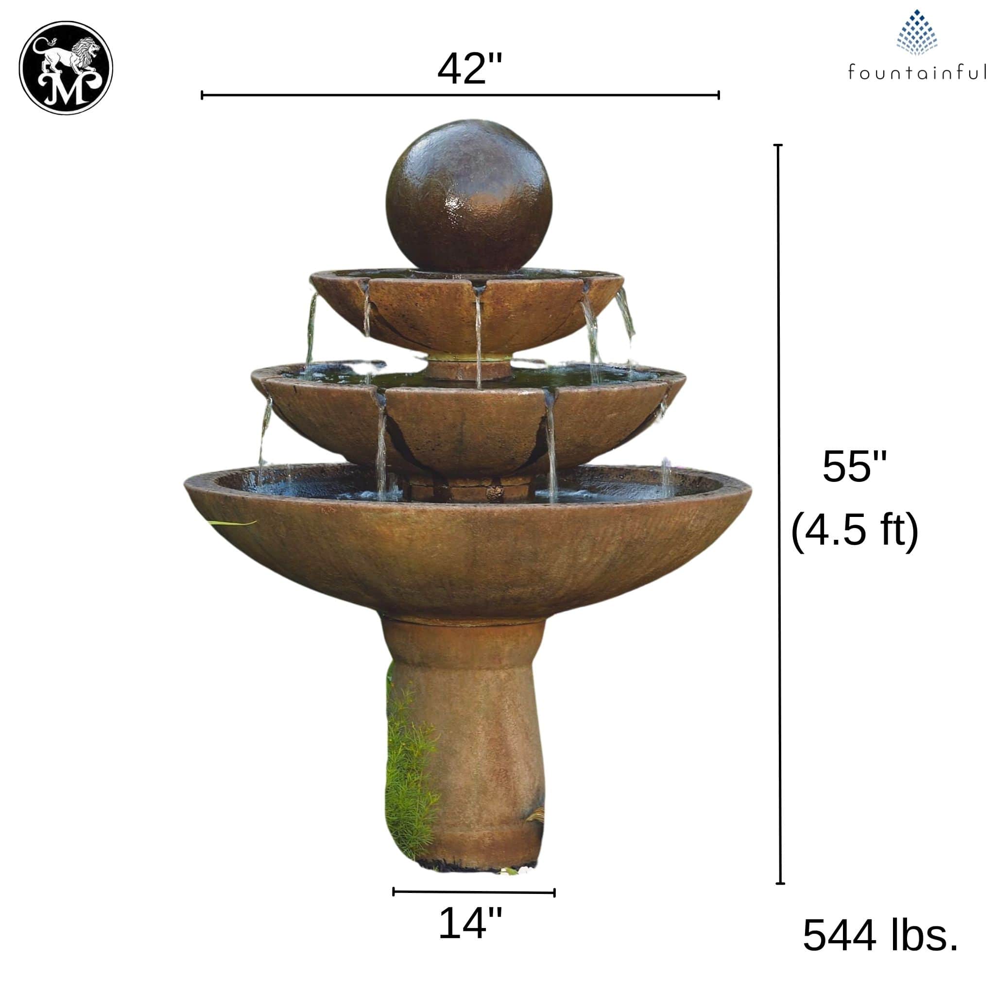 Tranquility Sphere 3-Tier Concrete Fountain - Massarellis #3696