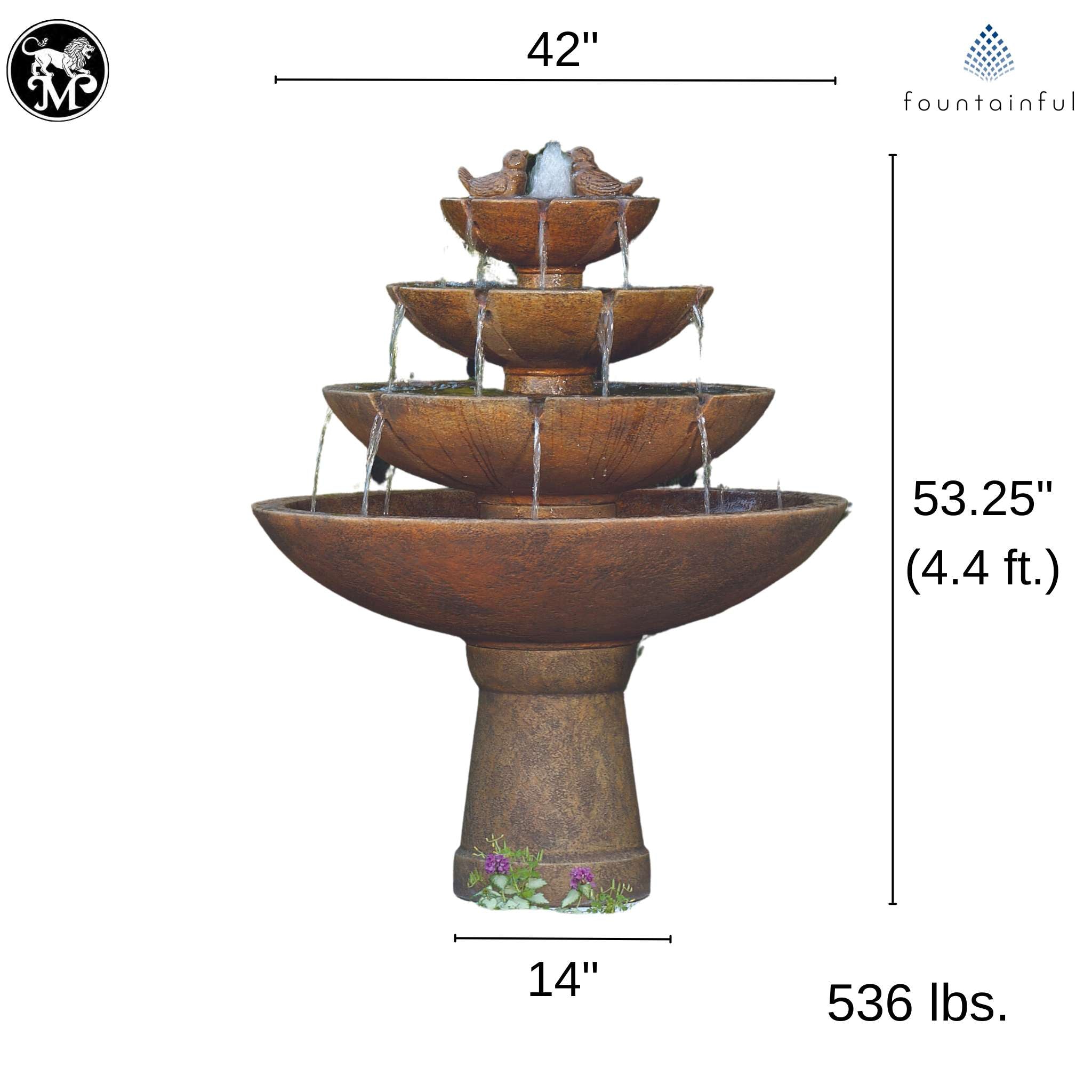 Tranquility Birds 4-Tier Concrete Fountain - Massarellis #3698