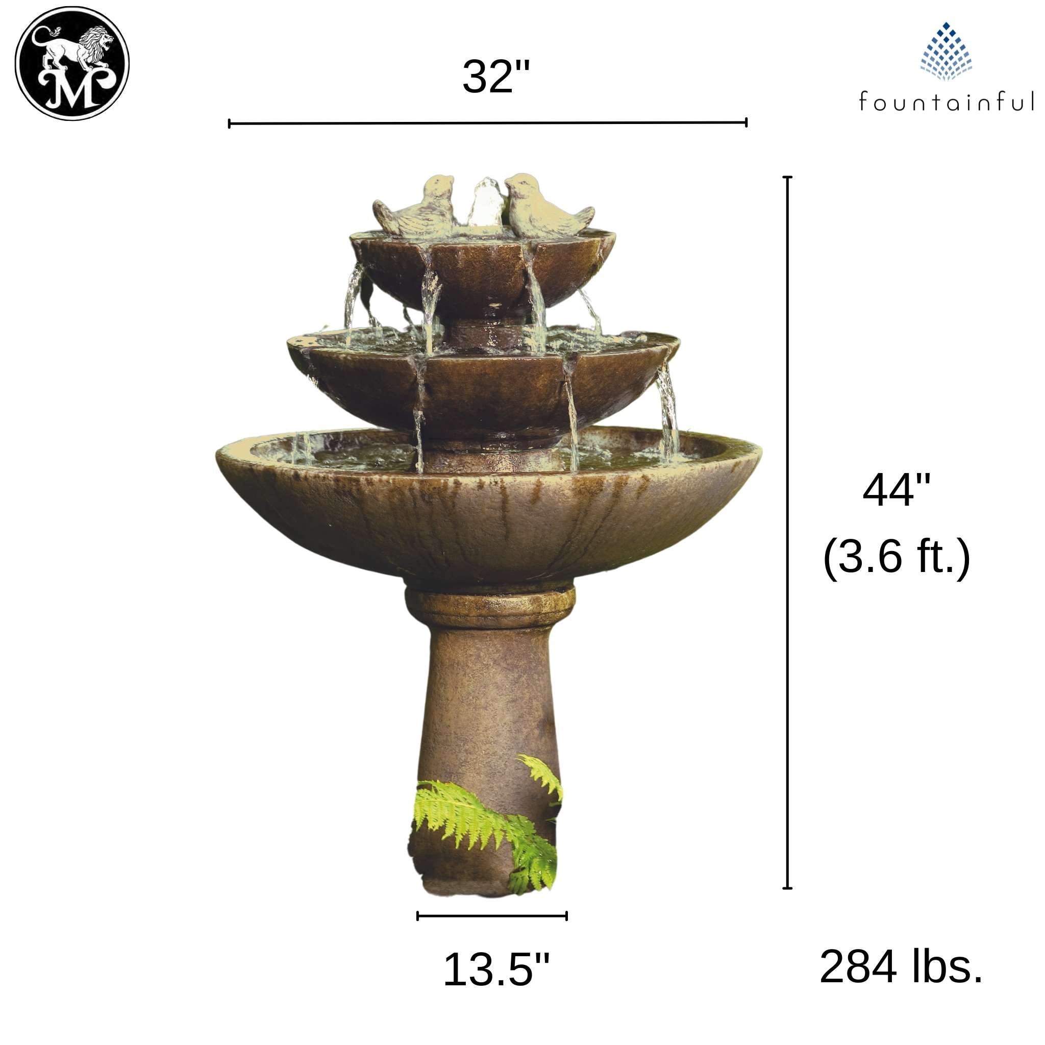 Tranquility Birds 3-Tier Concrete Fountain - Massarellis #3700