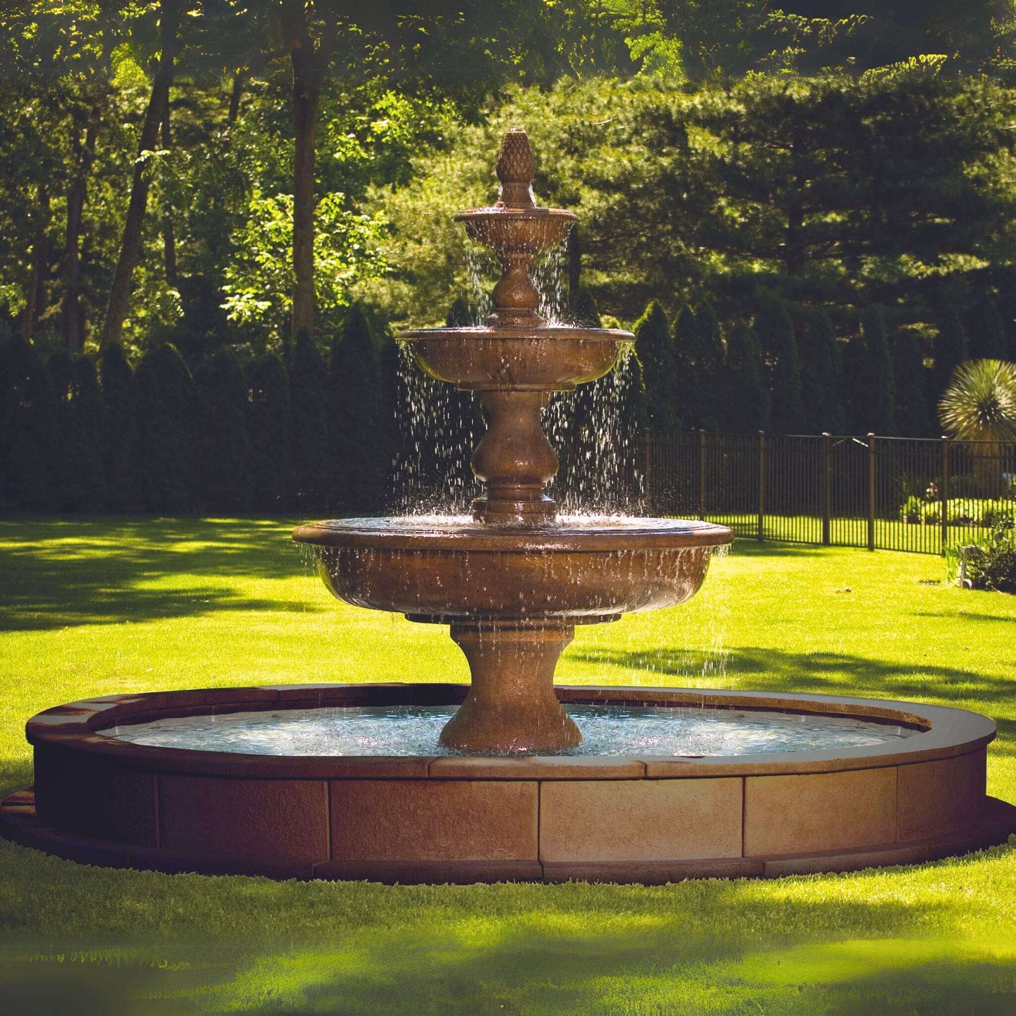 The Monticello 3-Tier Concrete Fountain w/Pool - Massarellis #3703