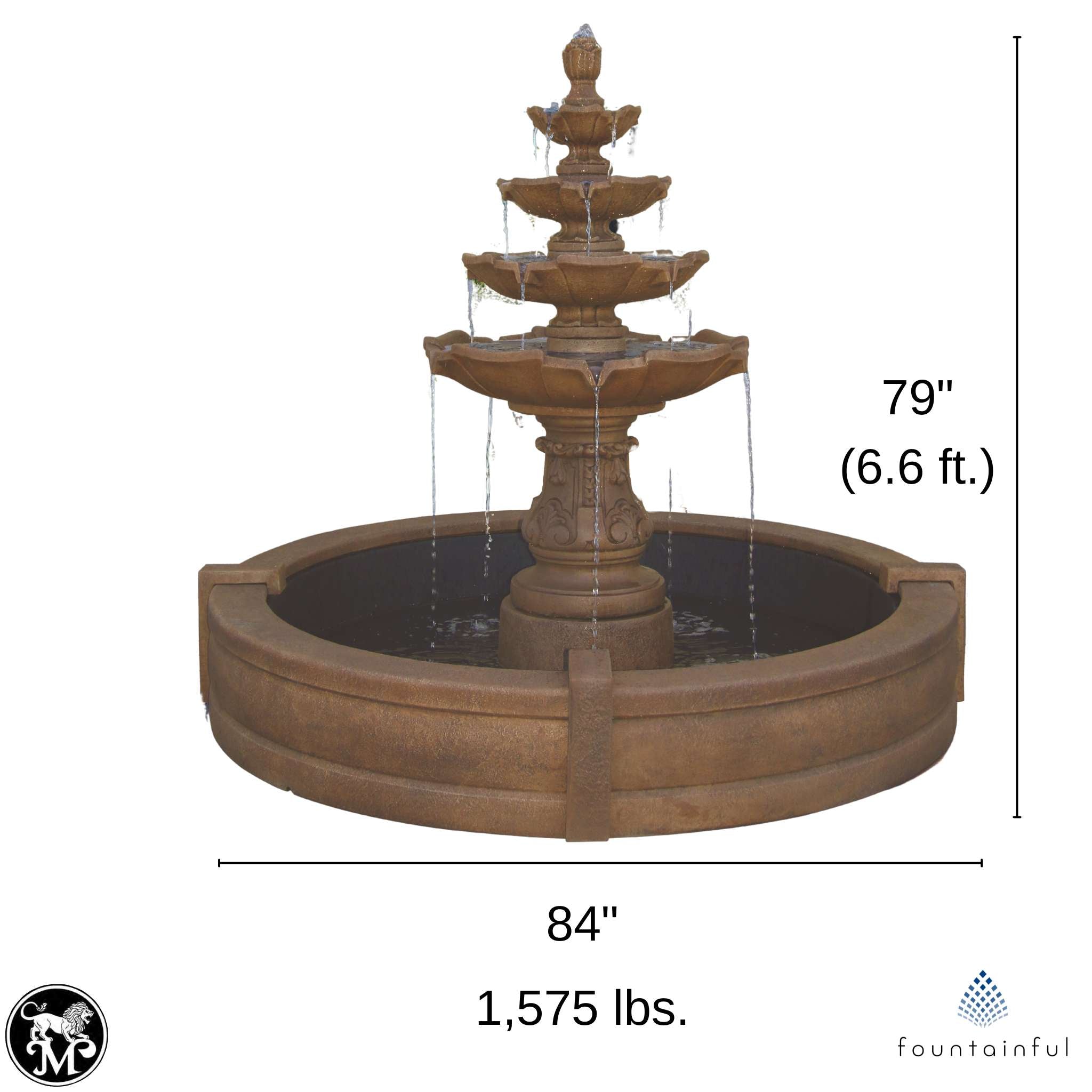 Classic 4-Tier Concrete Fountain w/ Pool - Massarellis #3746