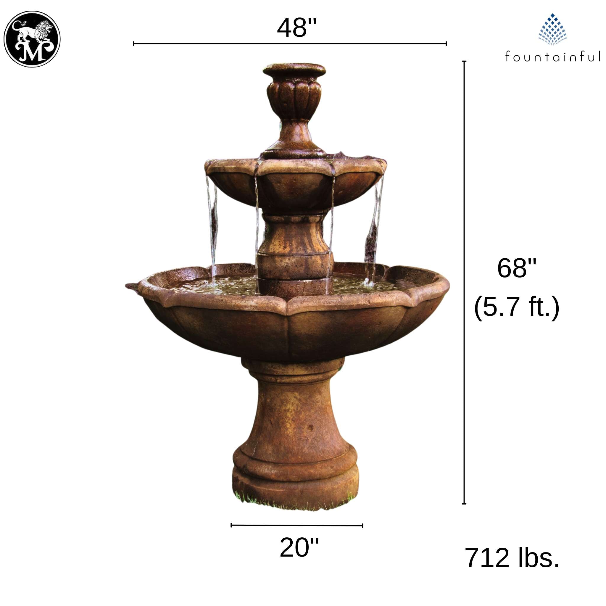 Charlotte 2-Tier Concrete Fountain - Massarellis #3754