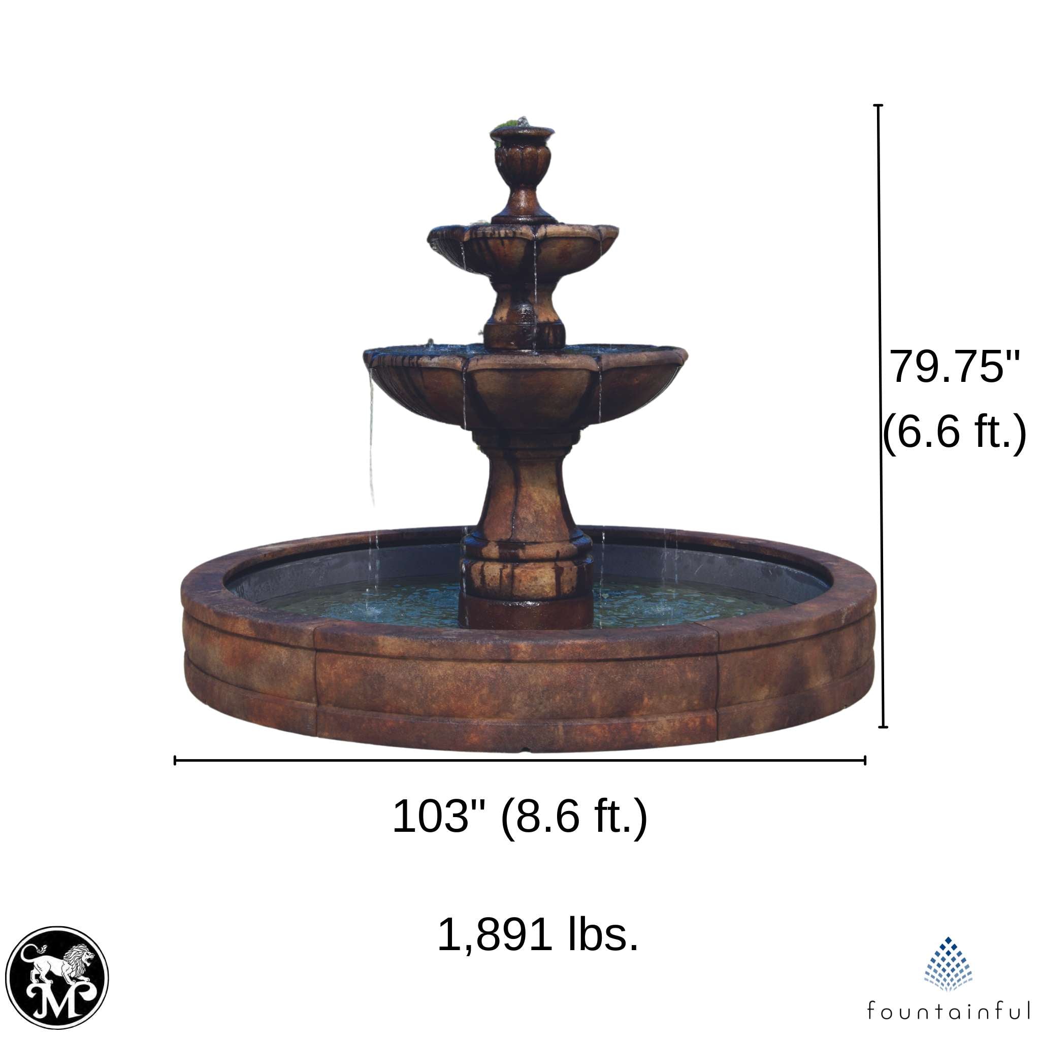 Charlotte 2-Tier Concrete Fountain w/Pool - Massarellis #3758