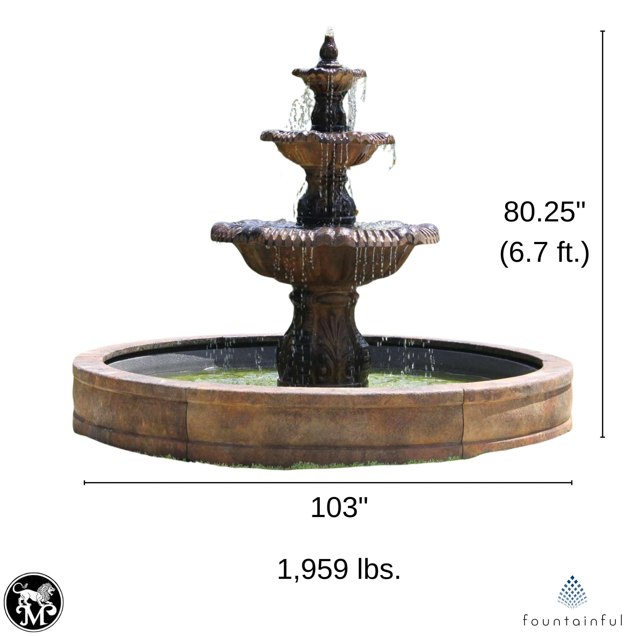 Calabria 3-Tier Concrete Fountain w/Pool - Massarellis #3771