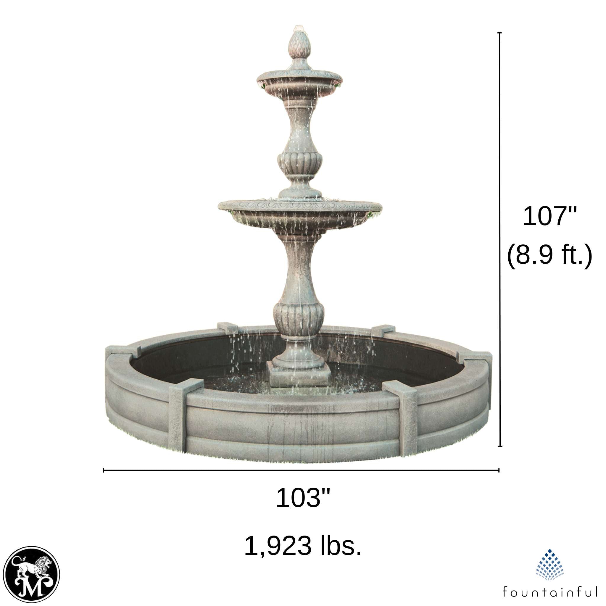 Chanticleer 3-Tier Concrete Fountain w/Pool - Massarellis #3722