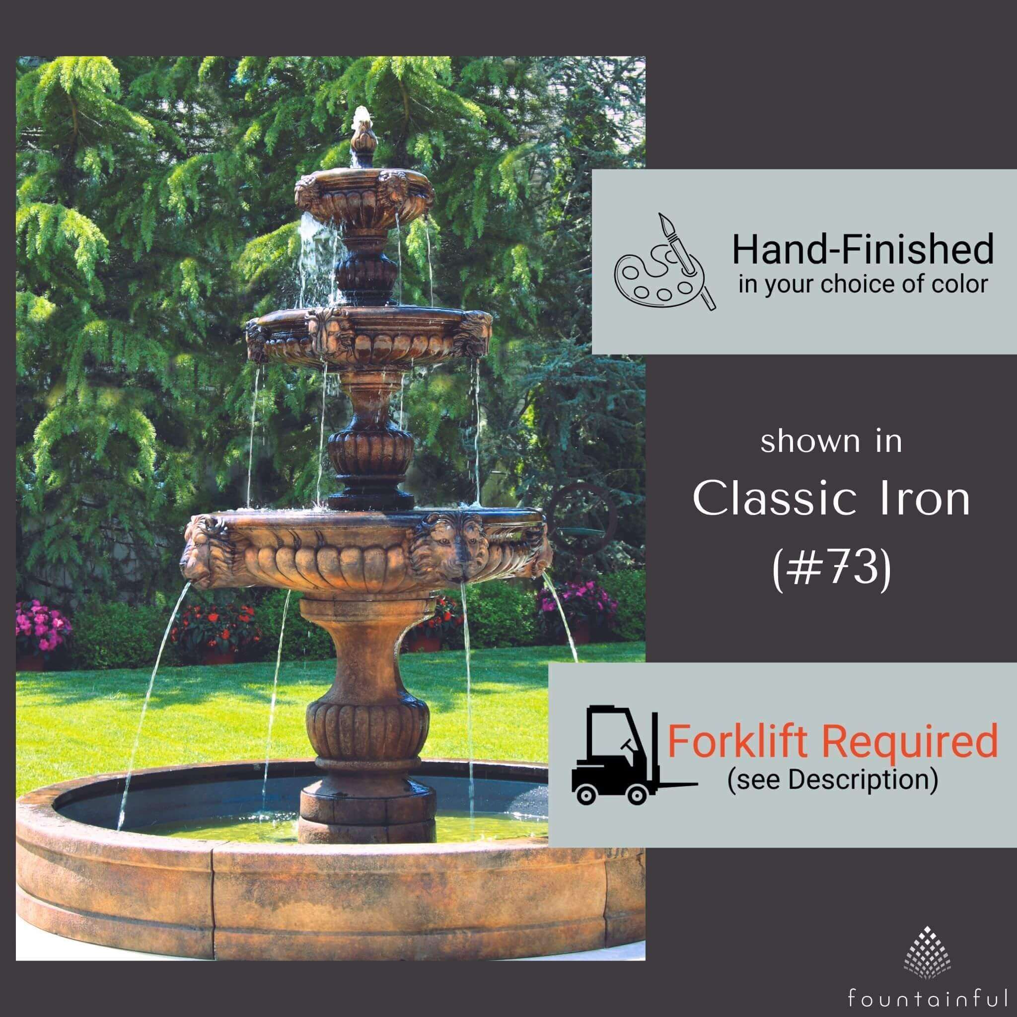 Grandessa Lion Head 3-Tier Concrete Fountain with Pool - Massarellis #3777
