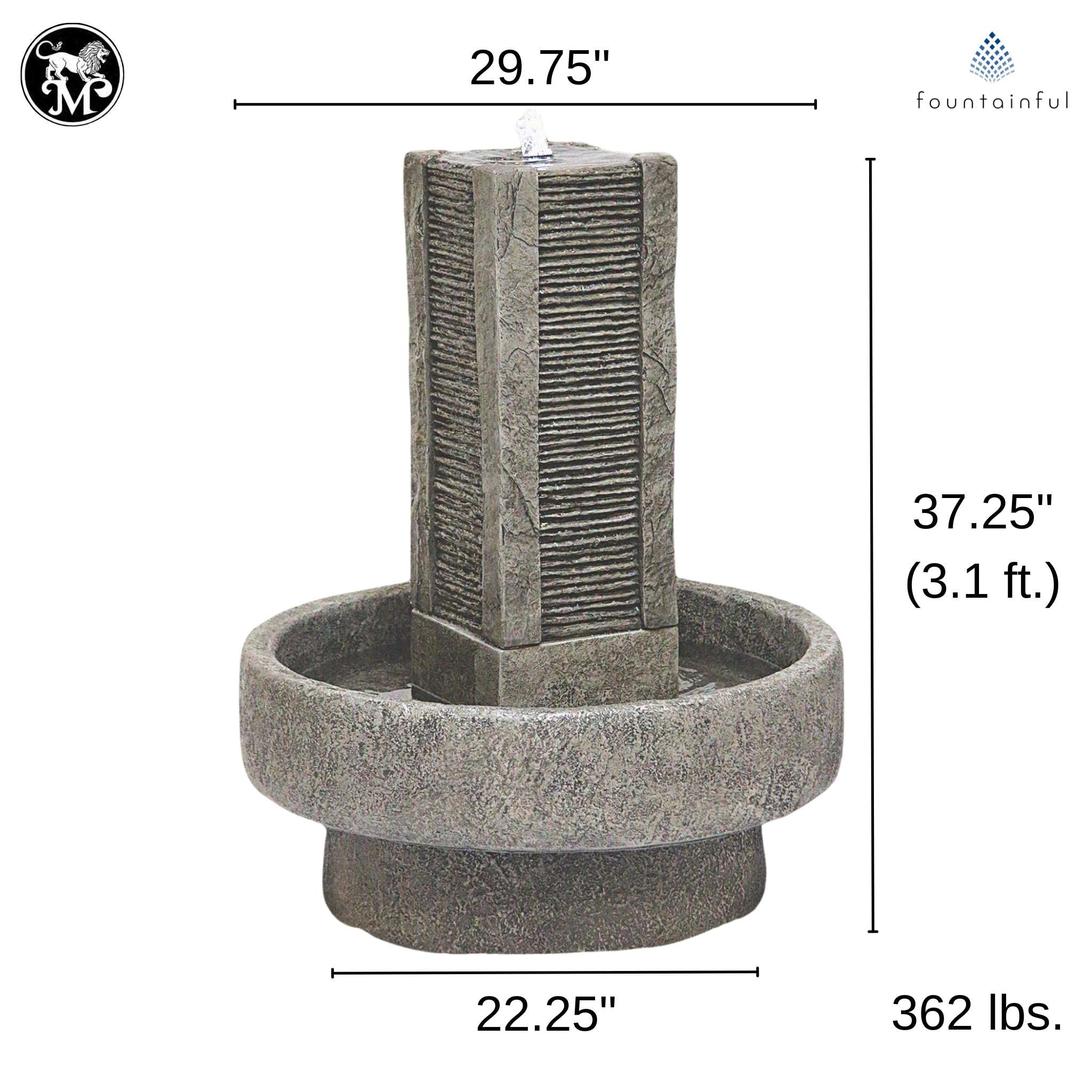 Slate Tower Concrete Fountain with Lights - Massarellis #3811