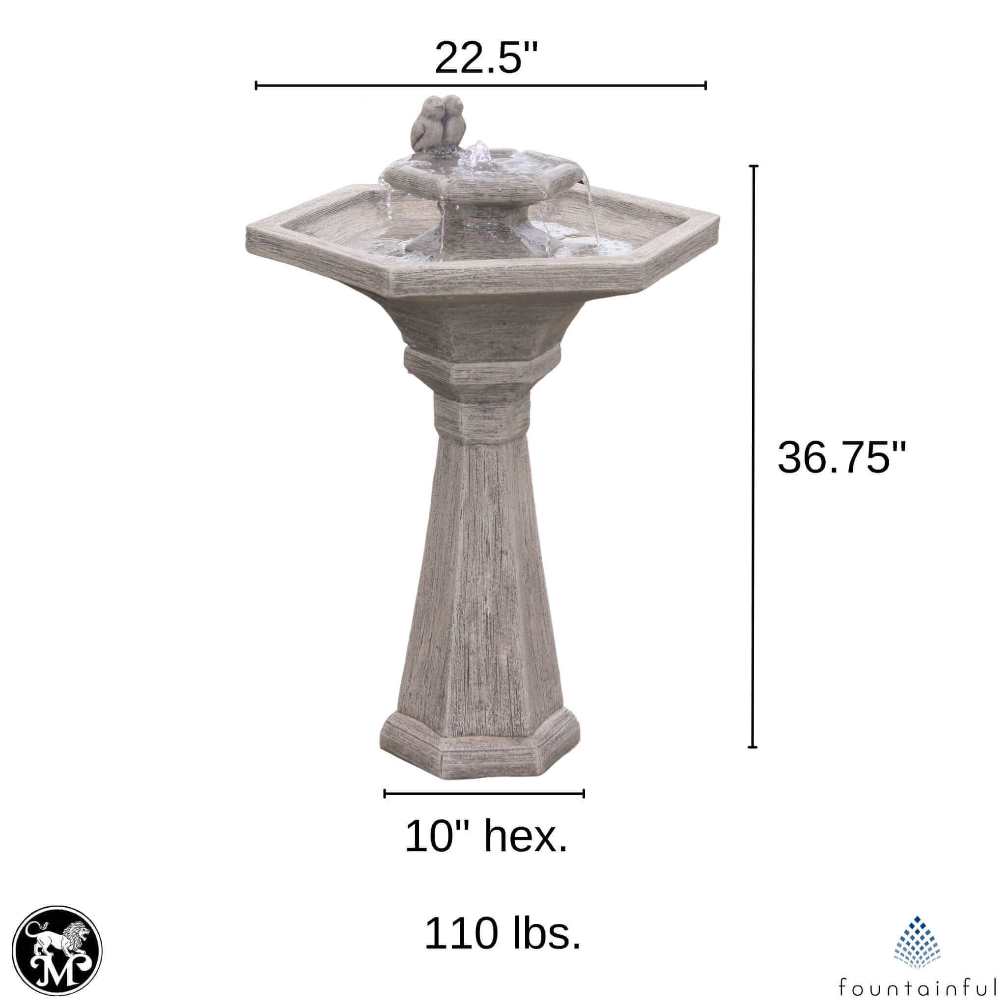 Chelsea Bird 2-Tier Hexagon Concrete Fountain w/Lights - Massarellis #3821