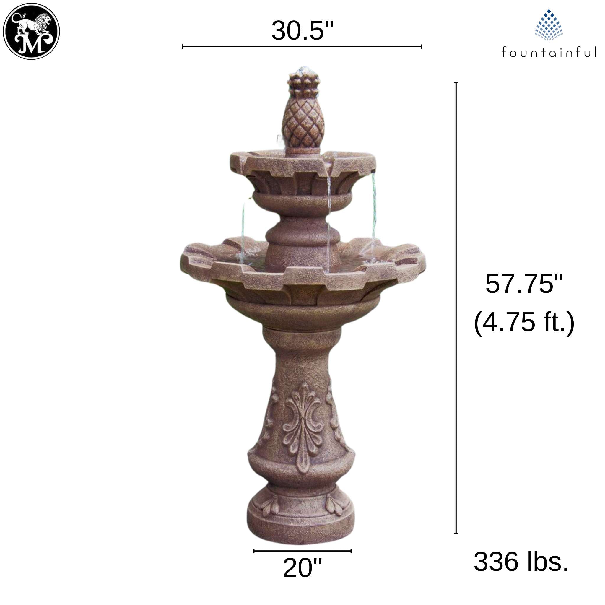 Fluted 2-Tier Concrete Fountain with Pineapple Finial - Massarellis #3850