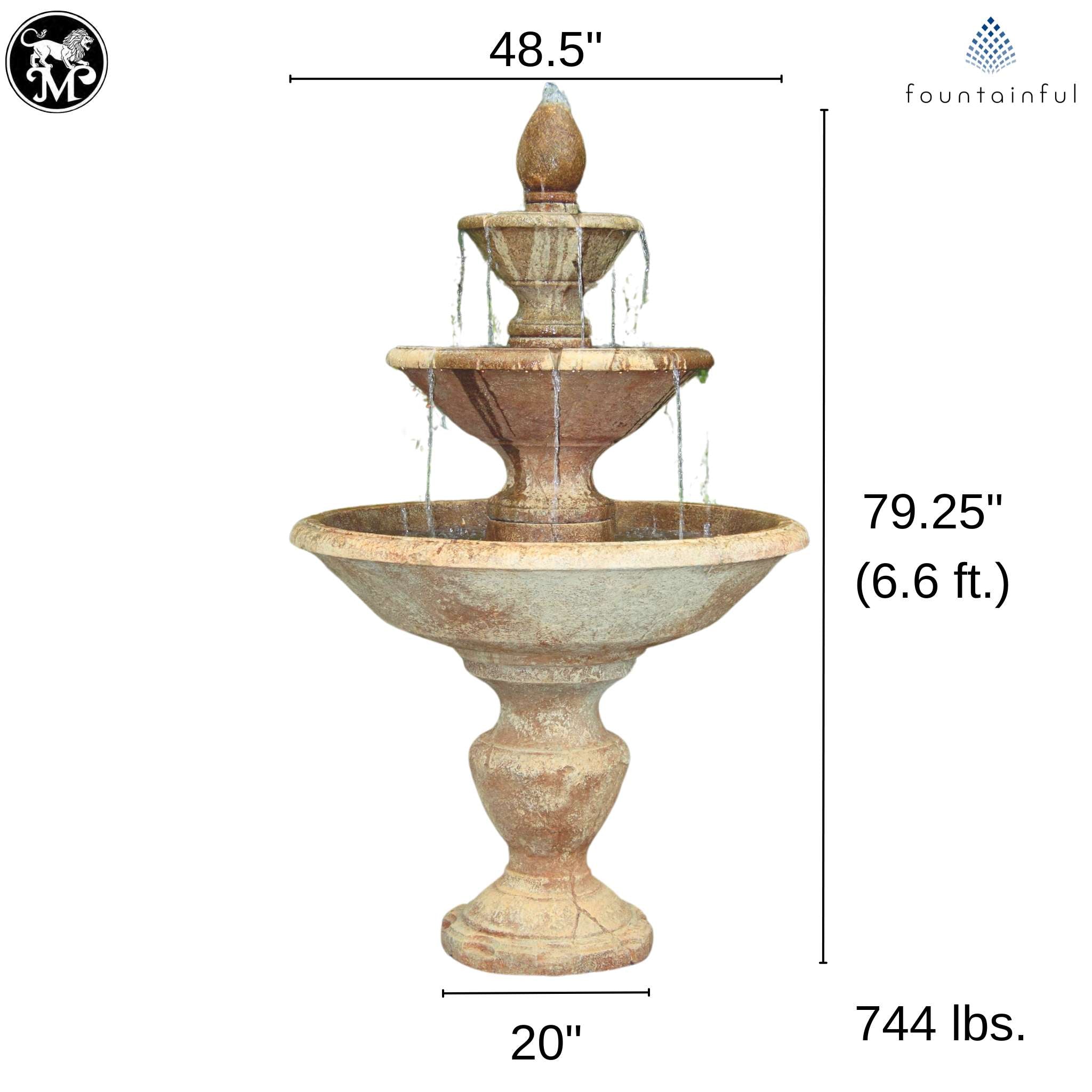 Cortona 3-Tier Concrete Fountain - Massarellis #3875
