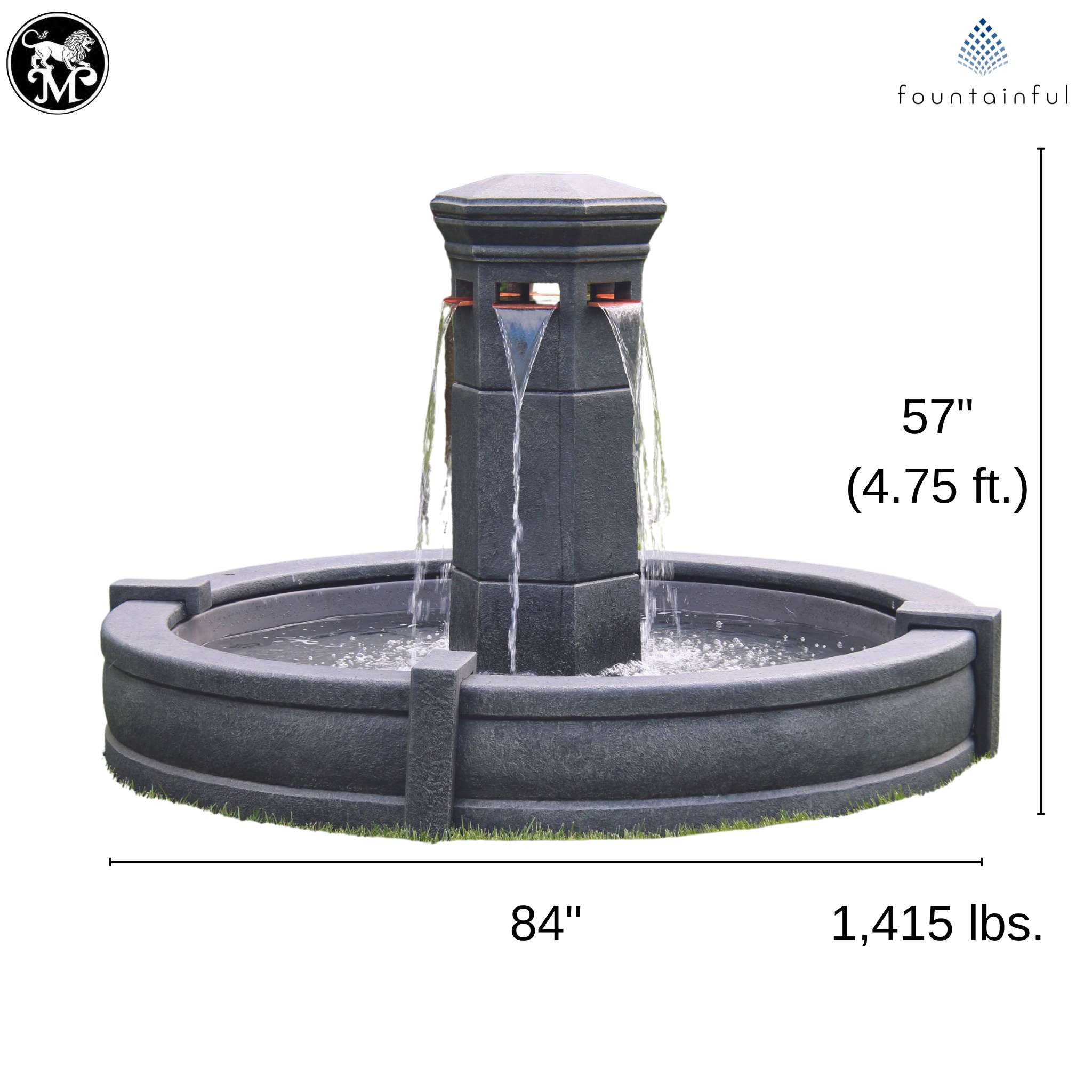 Volterra Column Concrete Fountain w/Pool - Massarellis #3878
