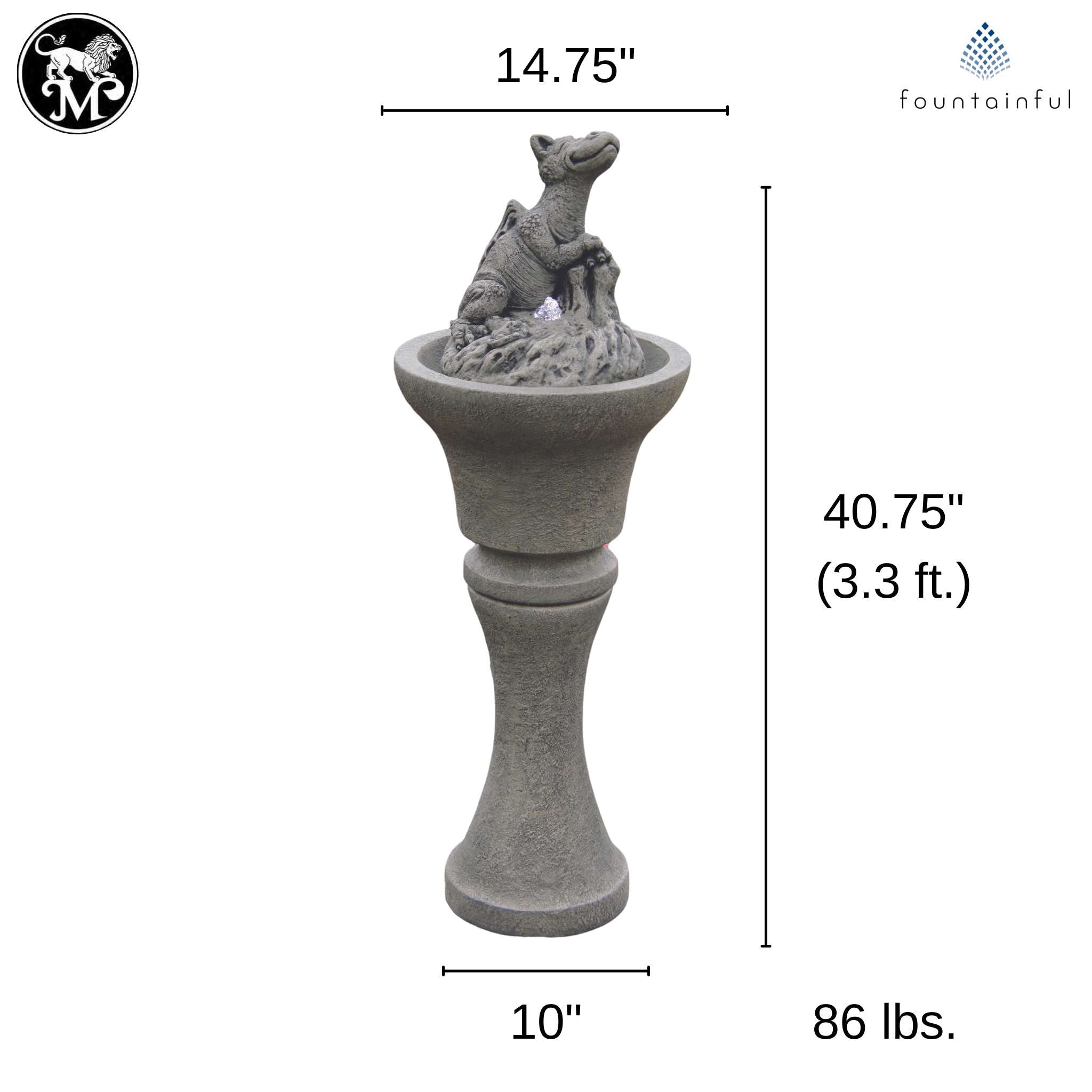 Chillin Dragon Concrete Fountainette w/Lights - Massarellis #3939