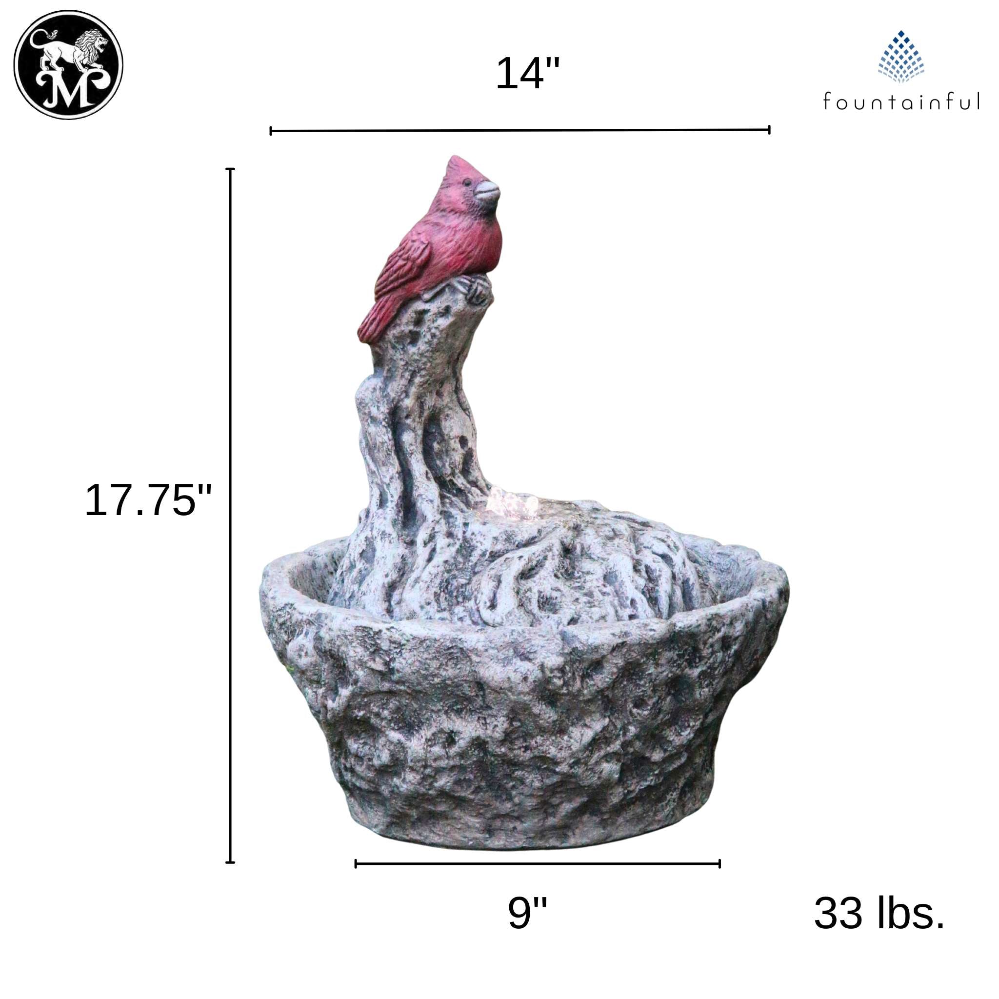 Cardinal Concrete Fountainette Parva w/Lights - Massarellis #3947