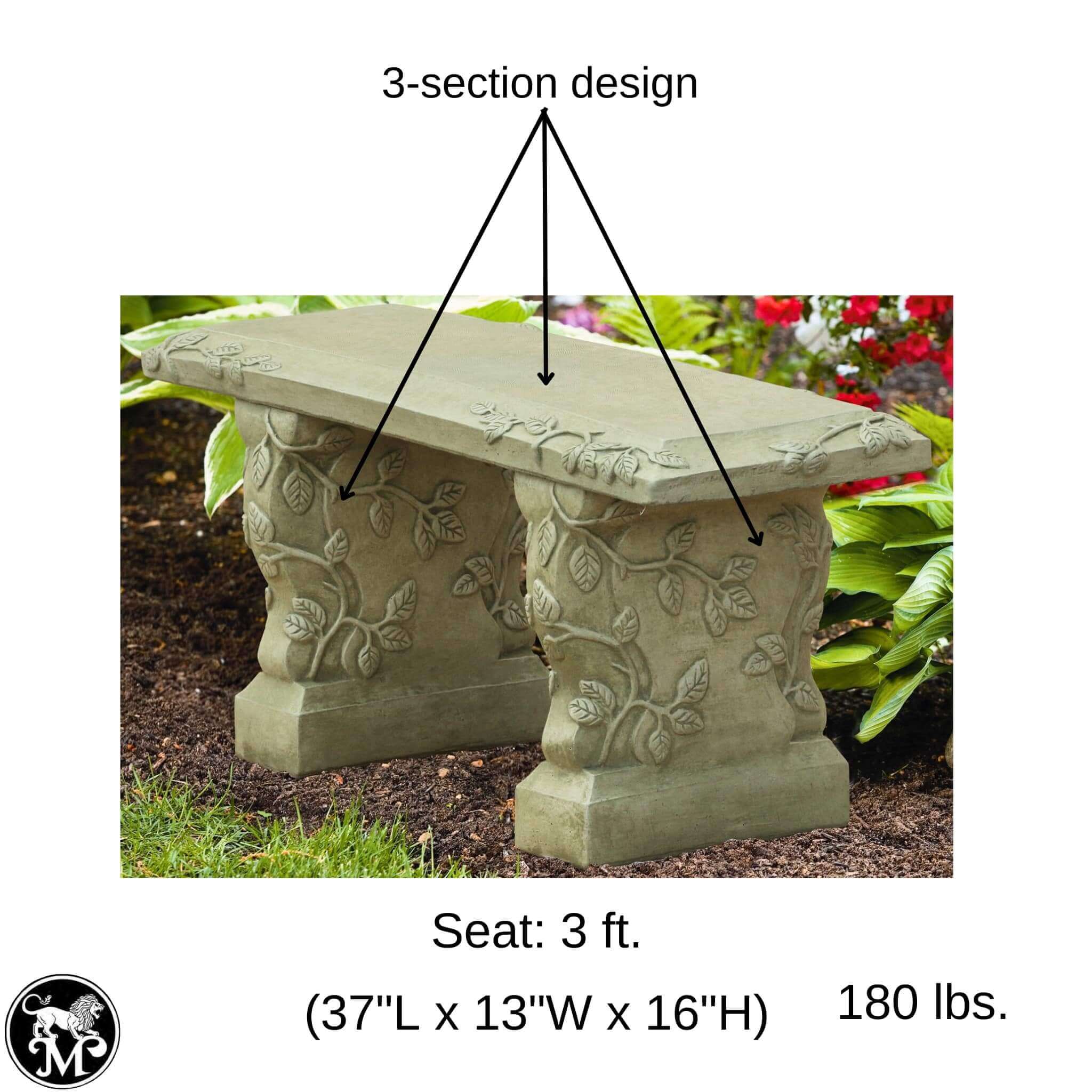 Vine Concrete Garden Bench - Massarellis #4175