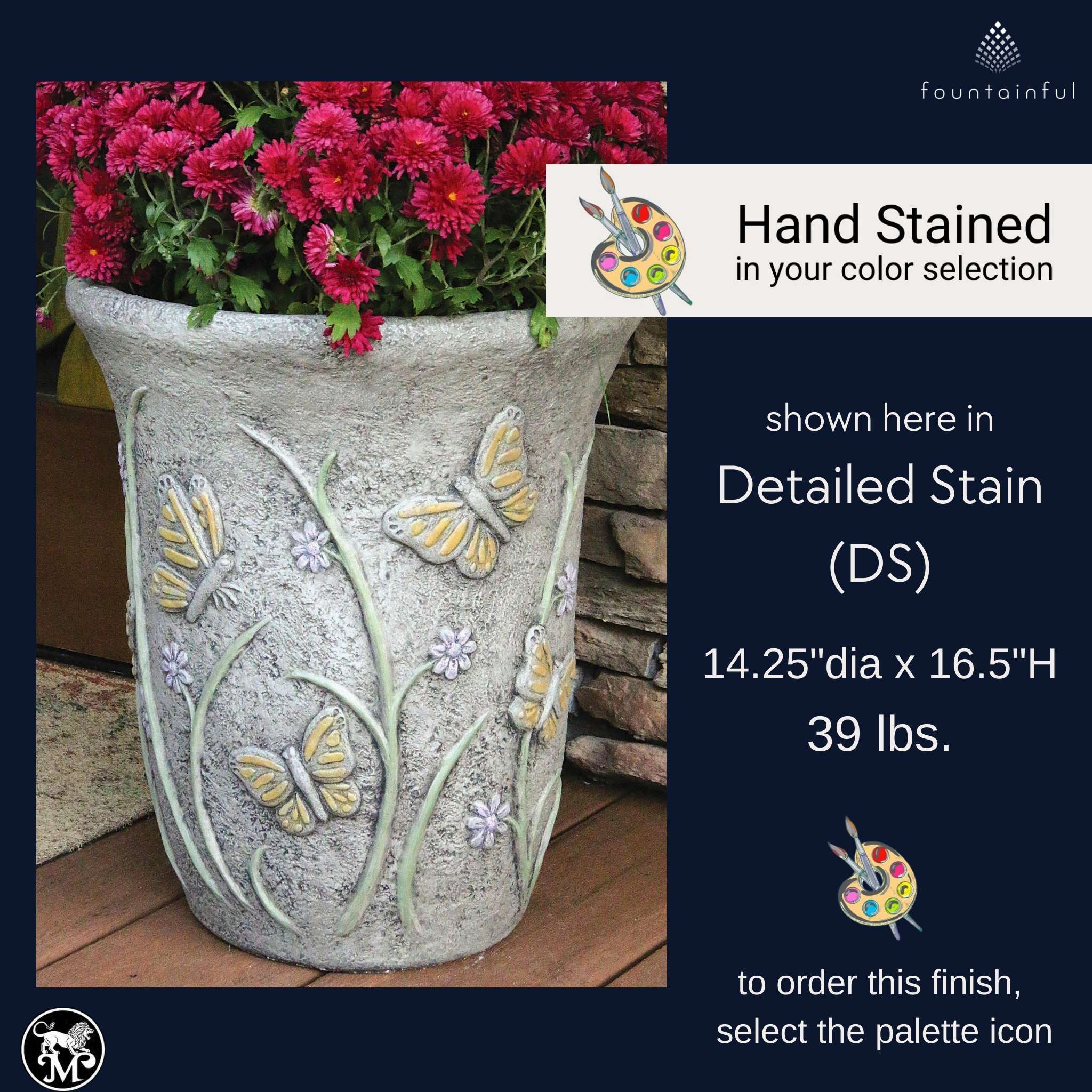 Butterfly & Flowers Concrete Planter - Massarellis #6079