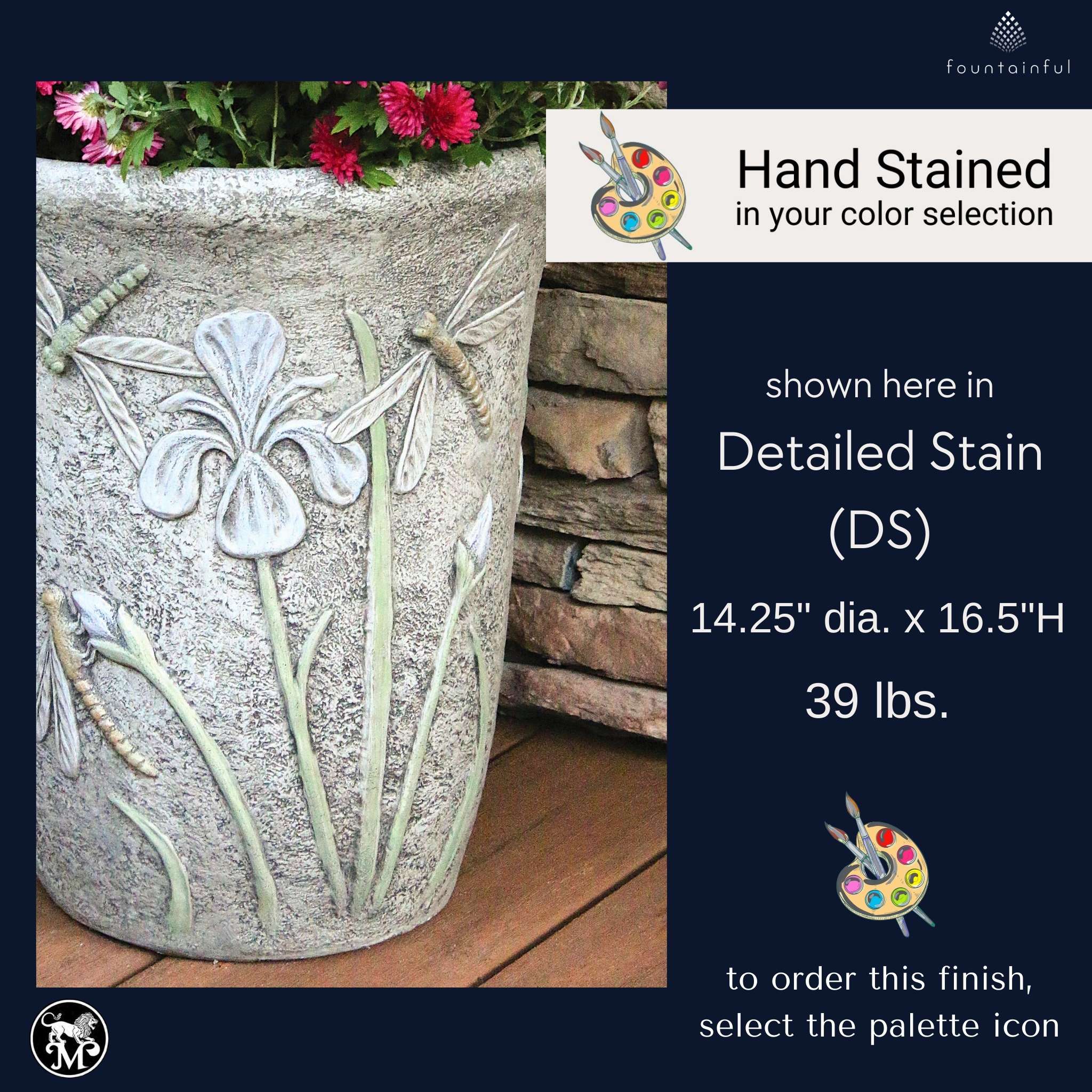 Dragonfly & Flowers Concrete Planter - Massarellis #6082