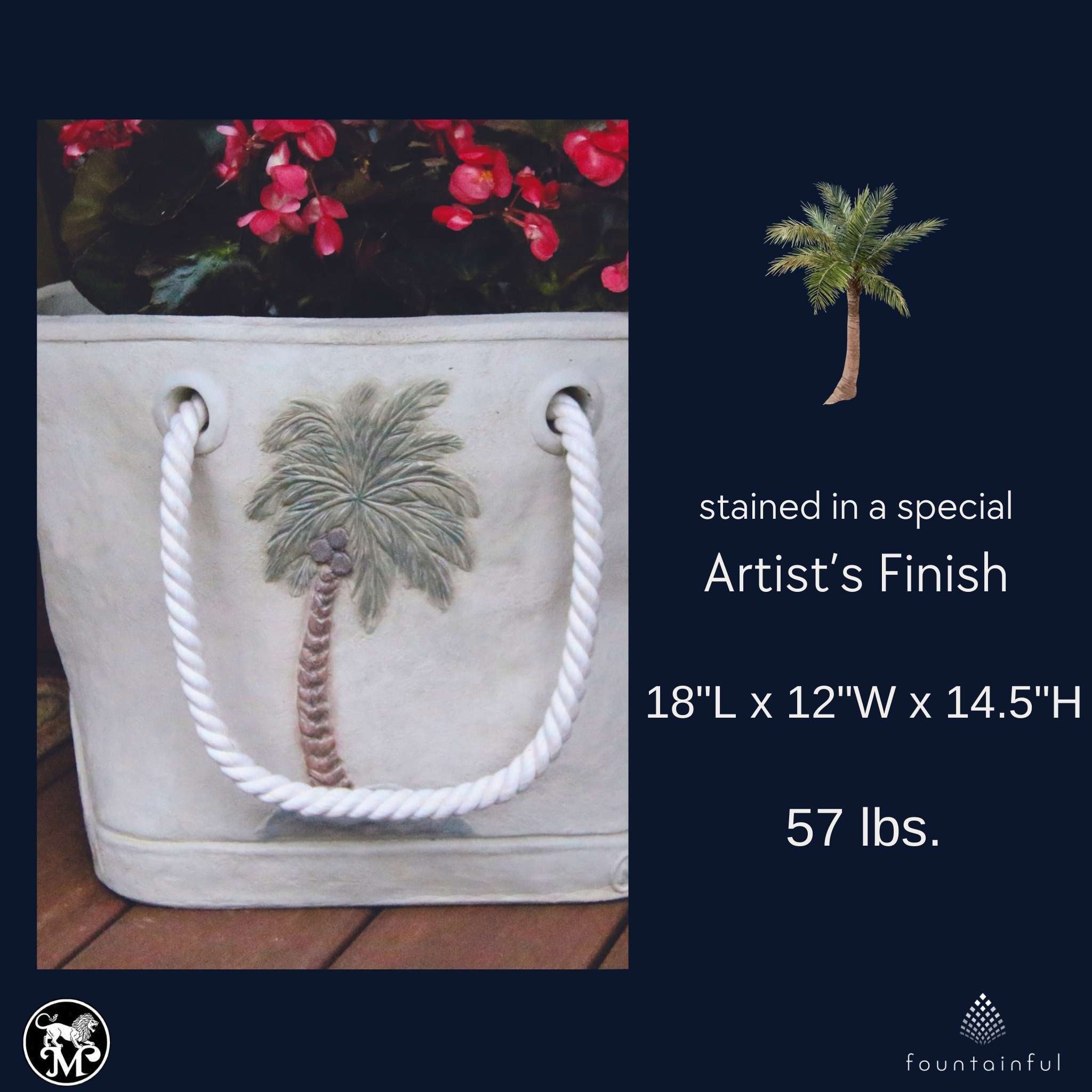 Palm Tree Concrete Tote Planter - Massarellis #6558