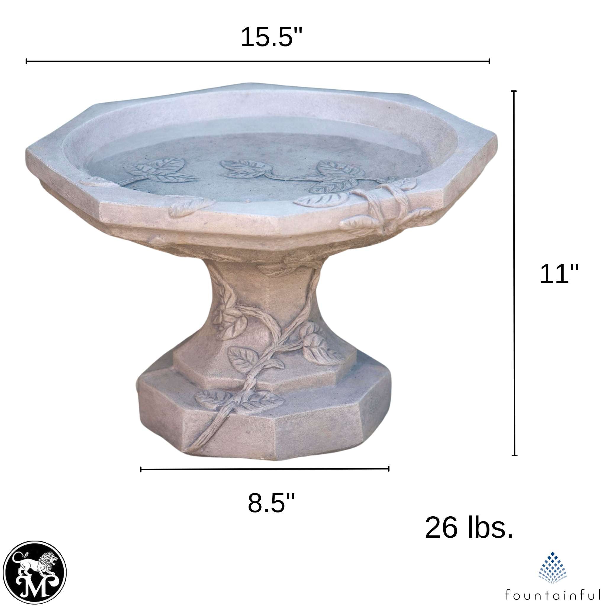 Vine Short Concrete Bird Bath - Massarellis #9010