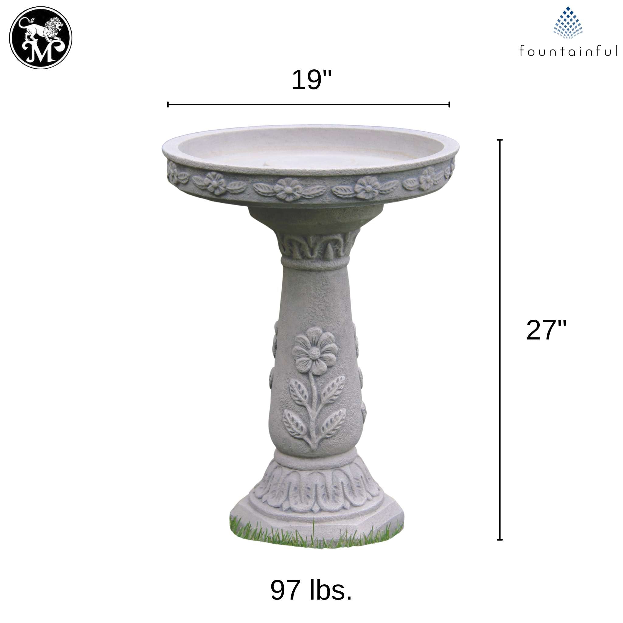 Daisy 2-Piece Concrete Bird Bath - Massarellis #9492