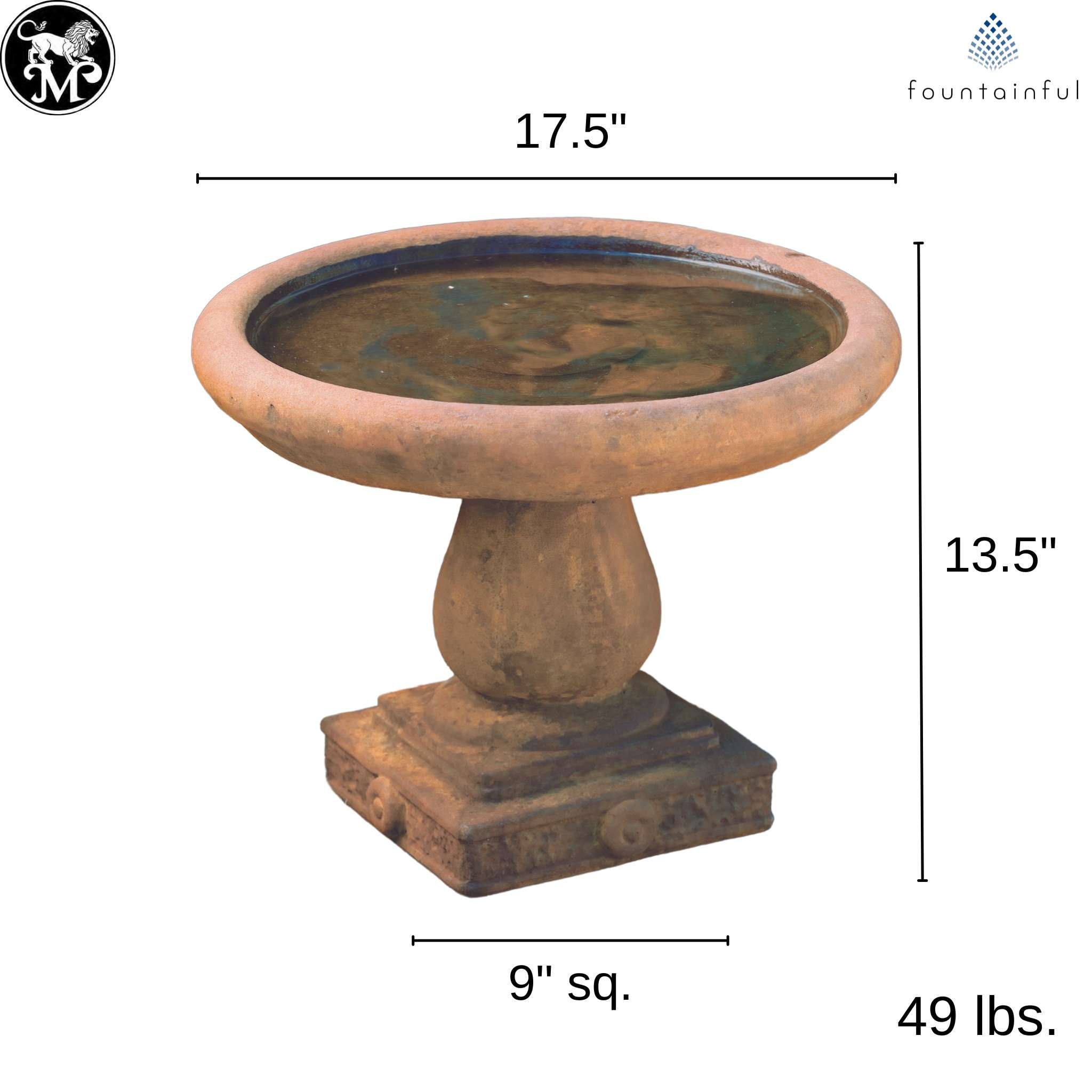 Regal Embossed Short Concrete Bird Bath - Massarellis #9740