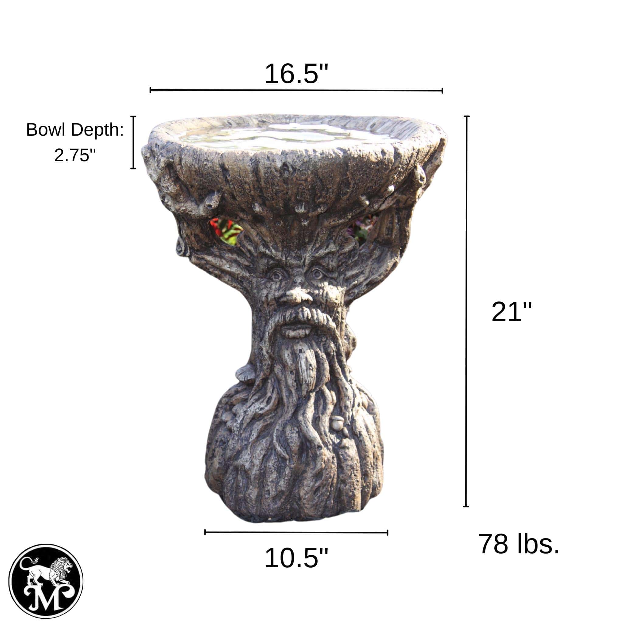 "Old Sap" Tree Trunk 1-Piece Concrete Bird Bath - Massarellis #9741
