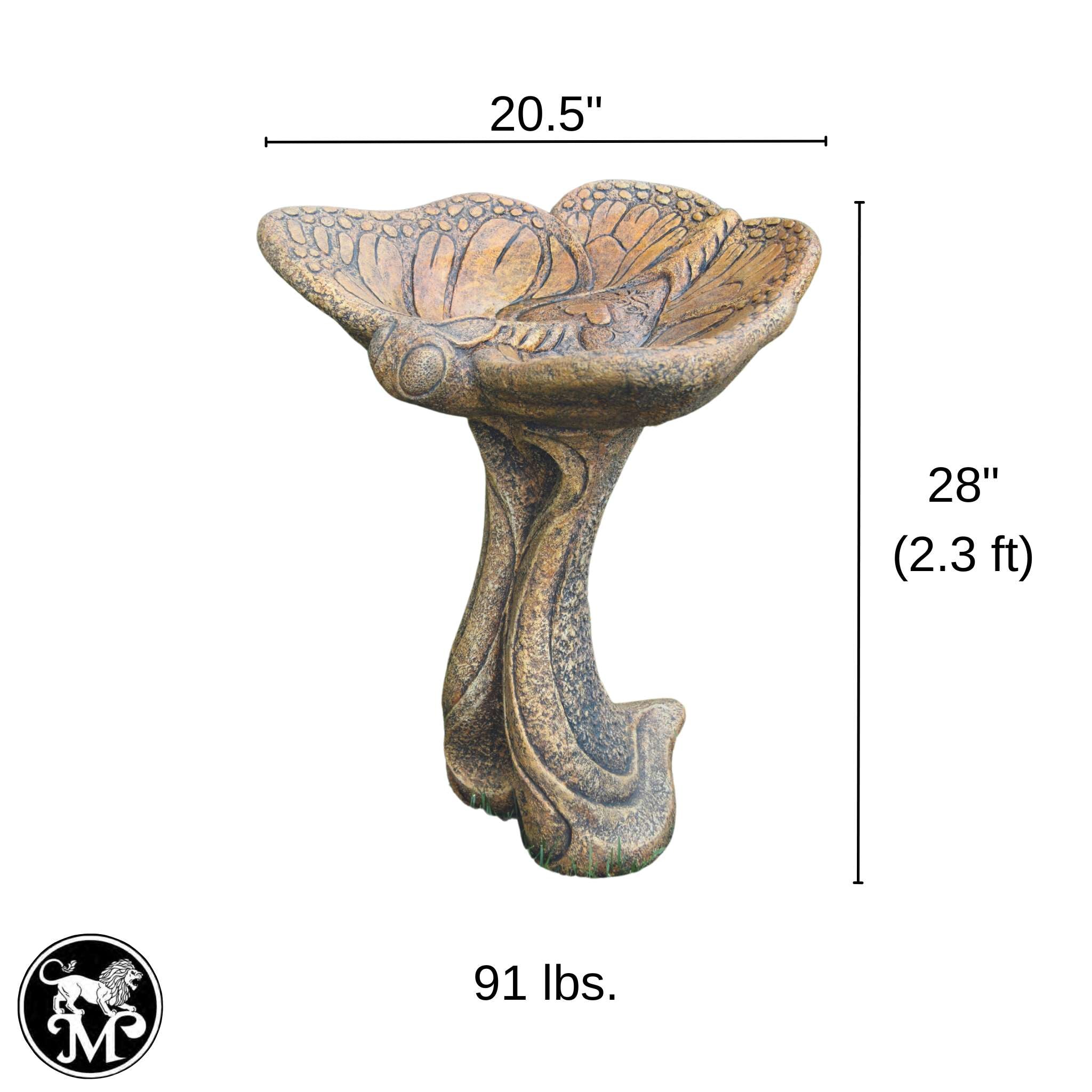 Butterfly & Flowers Concrete Bird Bath - Thumbnail 3