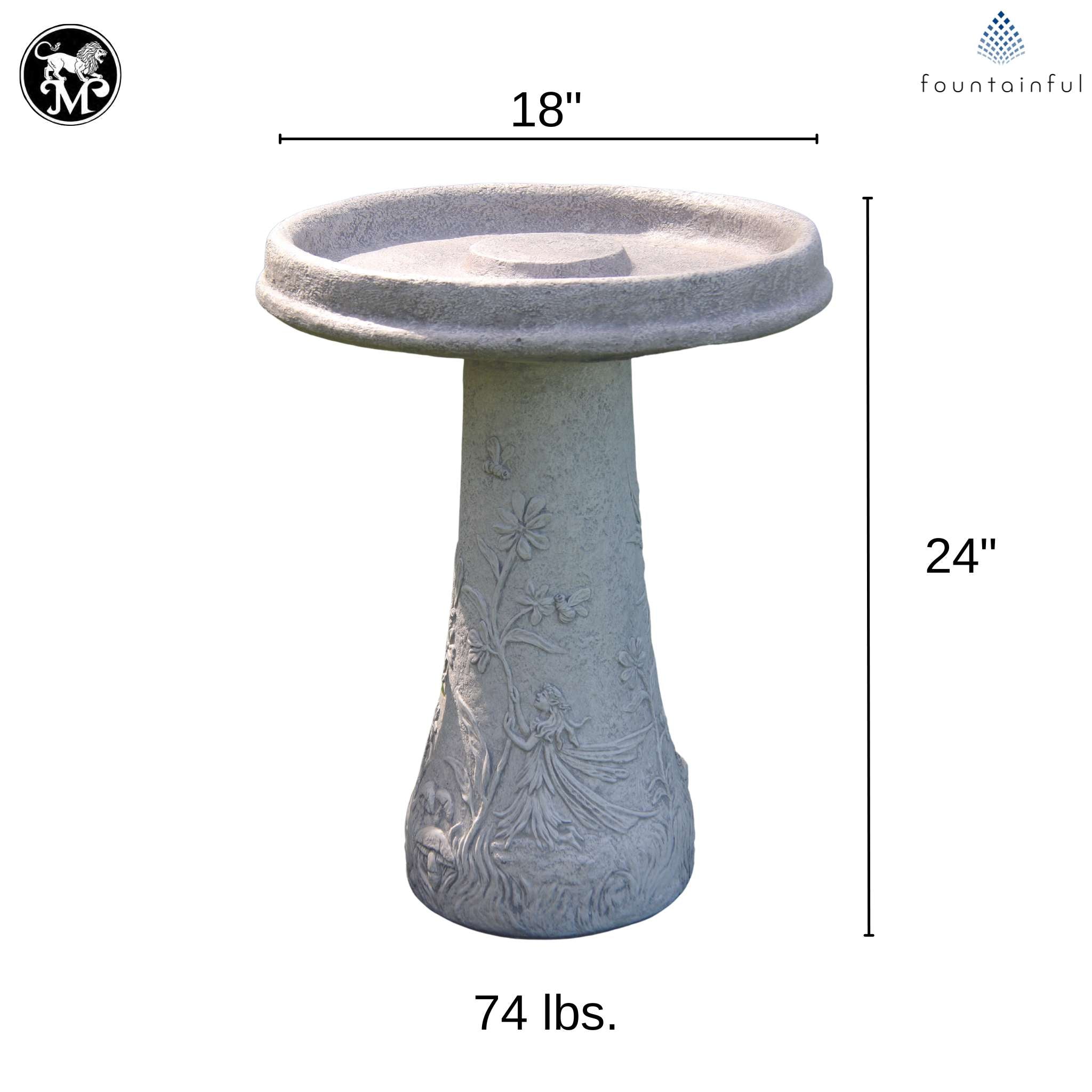 Fairy 2-Piece Concrete Bird Bath - Massarellis #9746