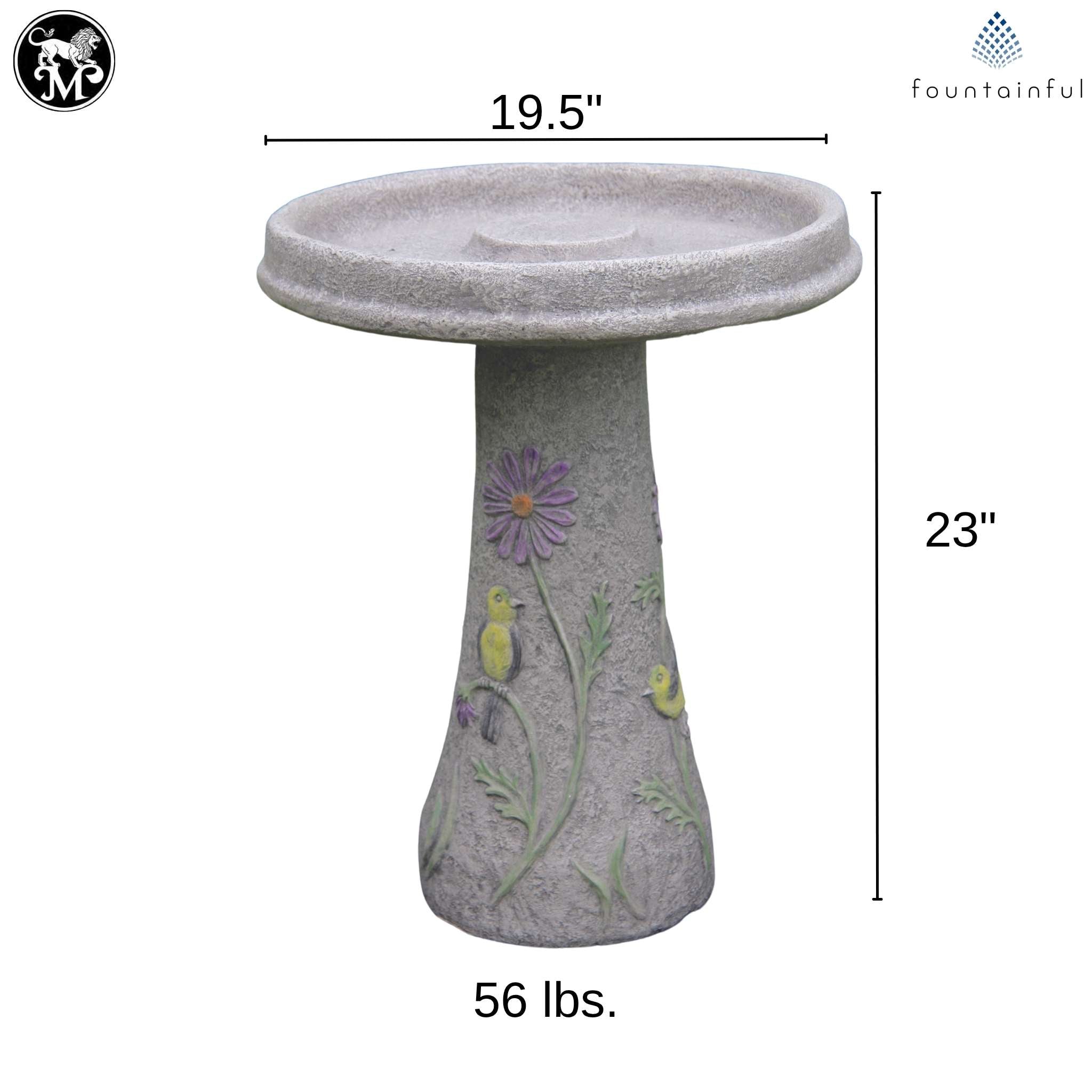 Songbird & Flowers Concrete Bird Bath - Massarellis #9756