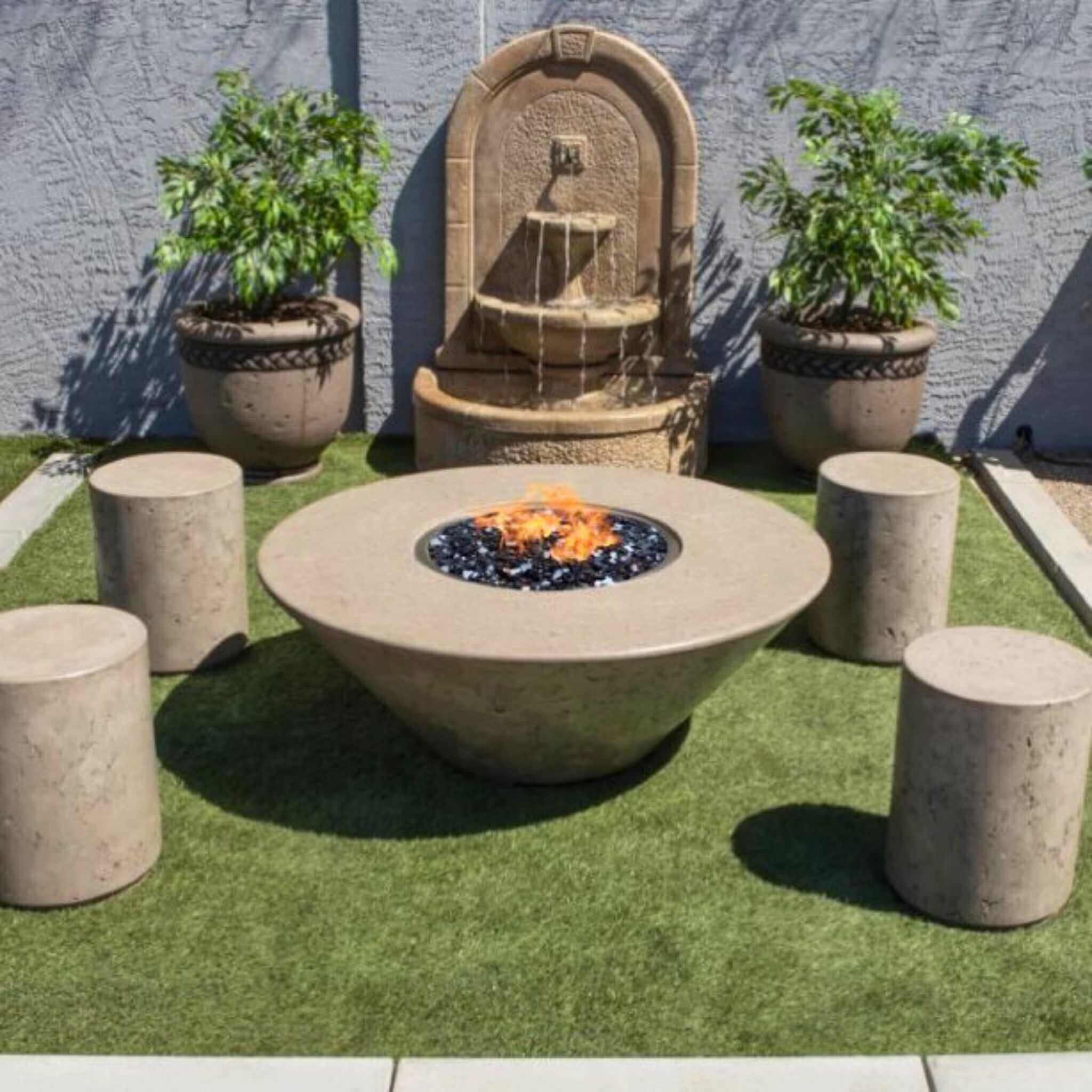 Round Oblique Concrete Gas Fire Table - Phoenix Design Cast