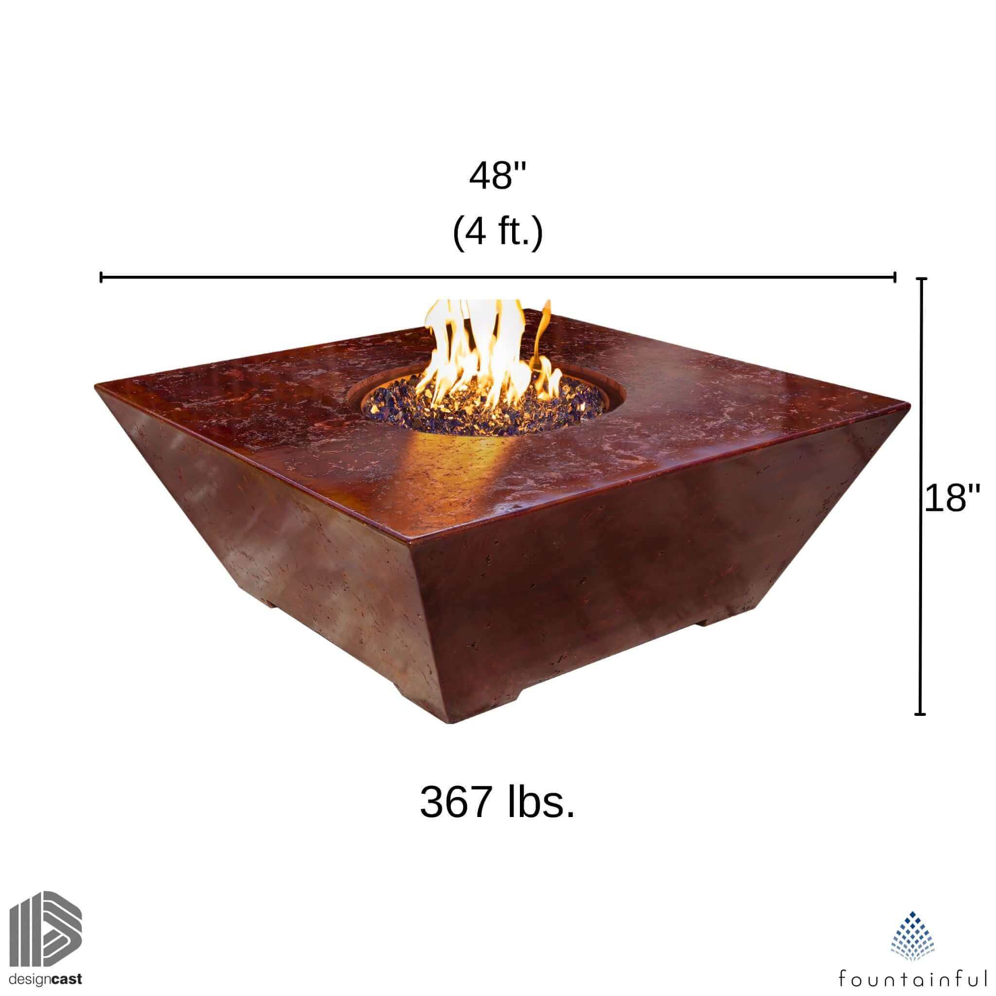 Square Oblique Concrete Gas Fire Table - Phoenix Design Cast