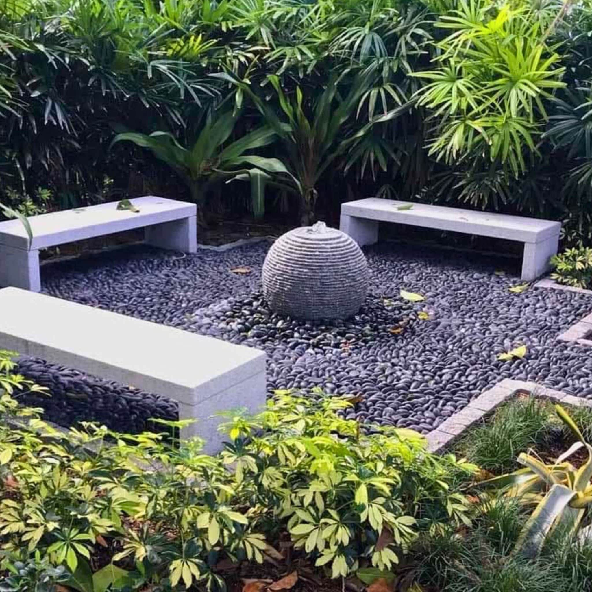 Gray Ribbed Granite Sphere Fountain - Complete Kit - Blue Thumb