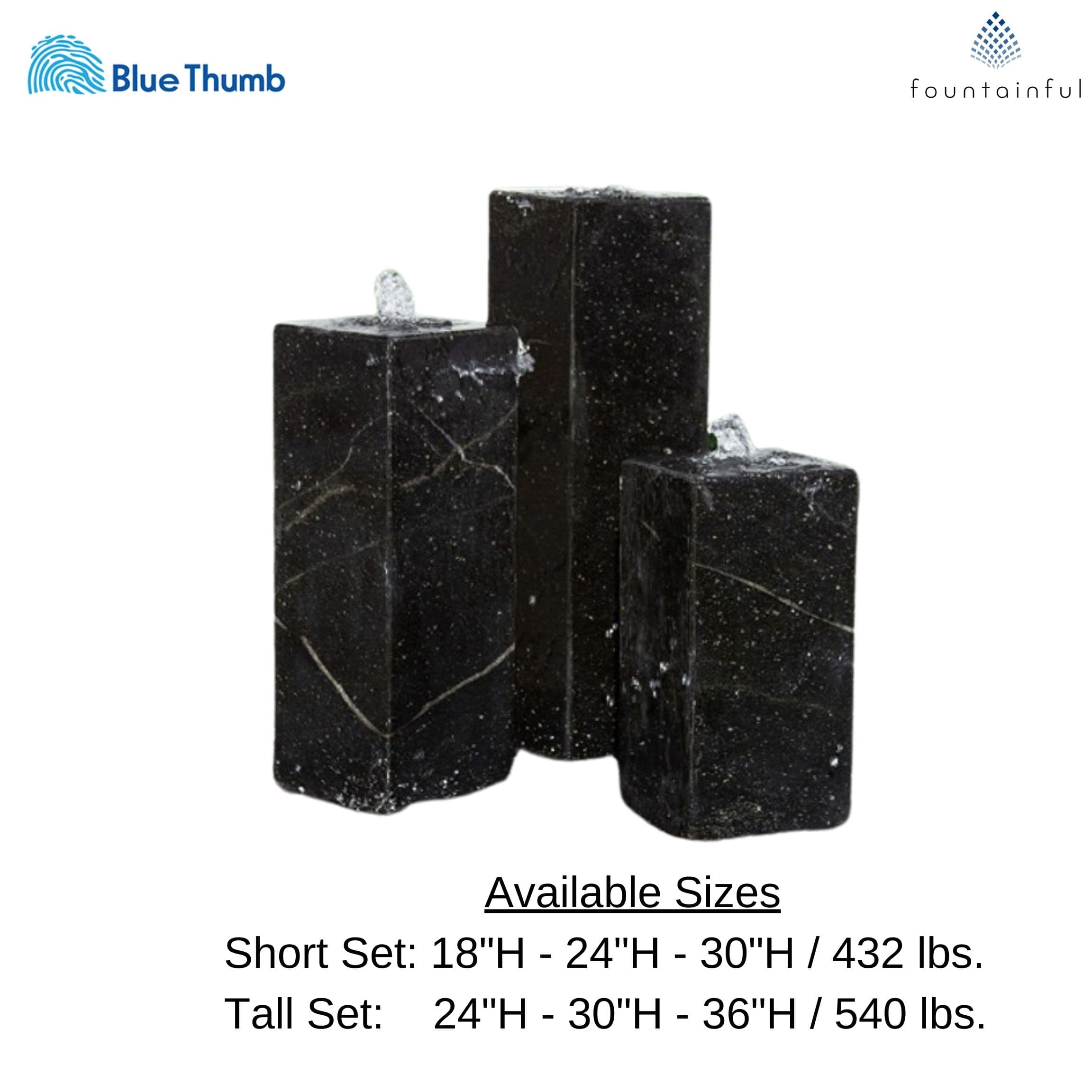 Black Granite Towers 3-Column Fountain - Complete Kit - Blue Thumb