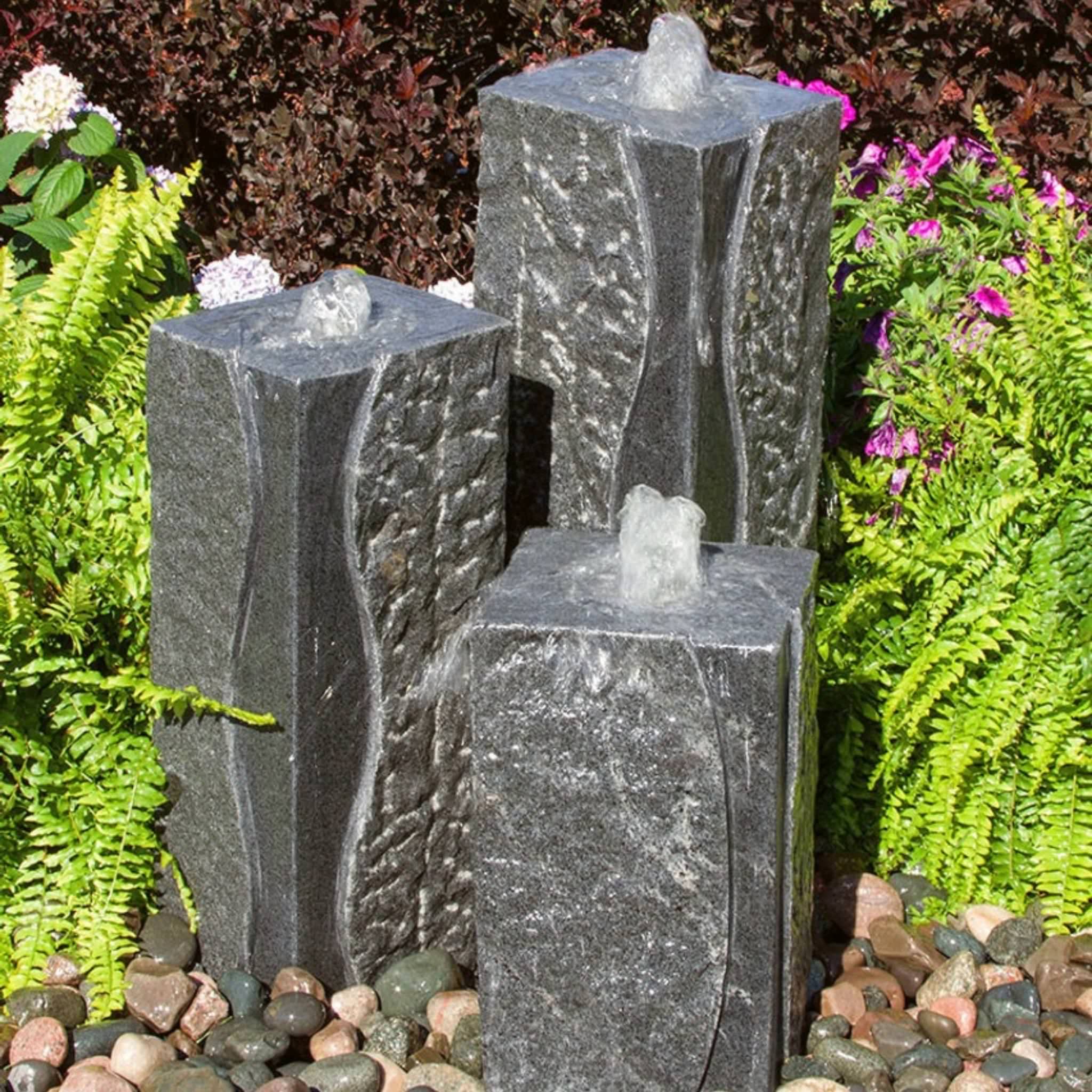 Polished Corner Granite 3-Tower Fountain - Complete Kit - Blue Thumb