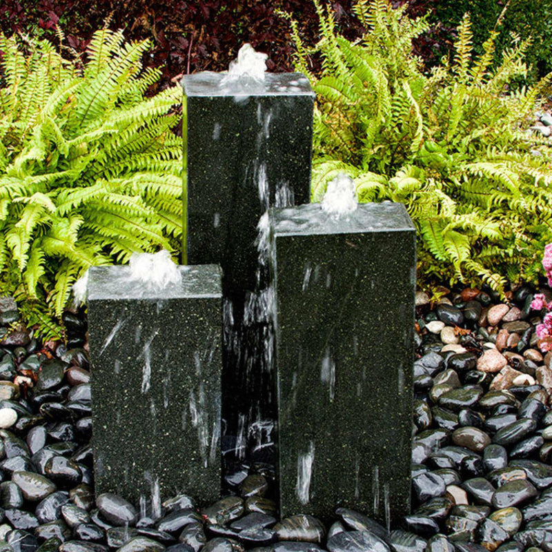 Smooth Black Granite 3-Tower Fountain - Complete Kit - Blue Thumb