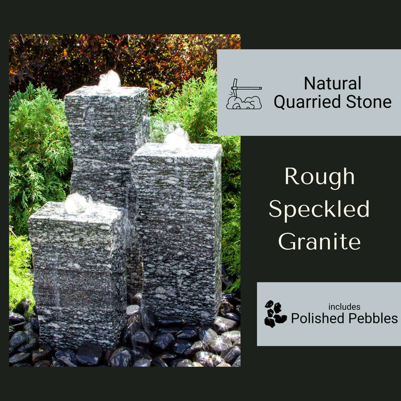 Rough Speckled Granite 3-Tower Fountain - Complete Kit - Blue Thumb