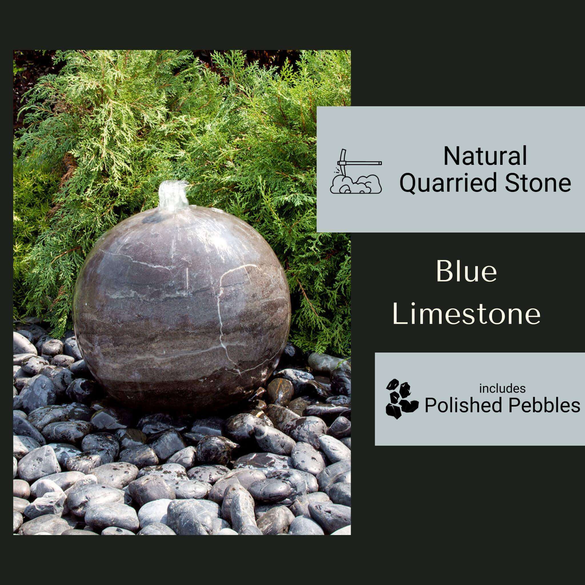 Blue Limestone Sphere Fountain - Complete Kit - Blue Thumb