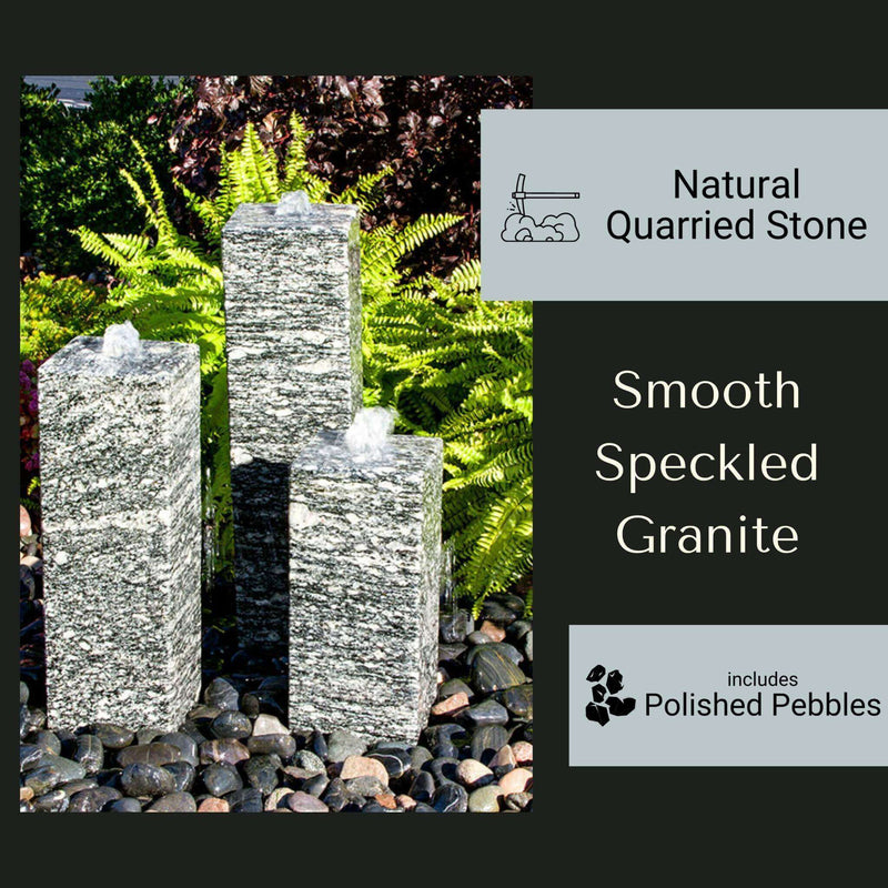 Smooth Speckled Granite 3-Tower Fountain - Complete Kit - Blue Thumb