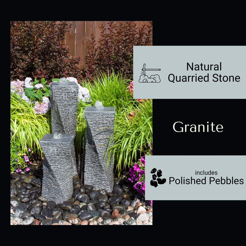 Chiseled Granite 3-Piece Twist Fountain - Complete Kit - Blue Thumb