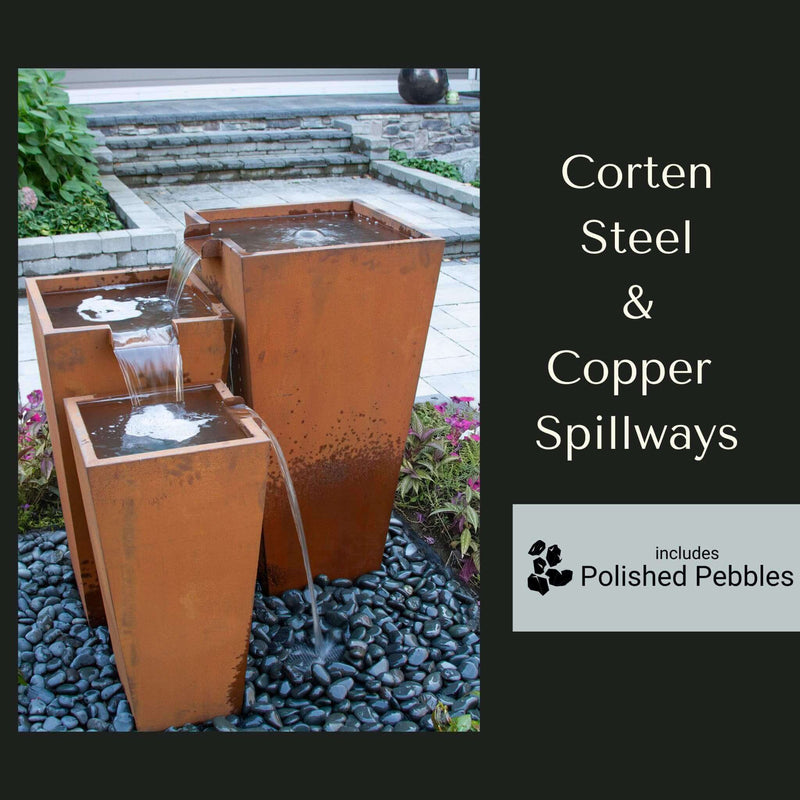 Corten Steel 3-piece "Rusted" Urn Fountain Kit - Blue Thumb