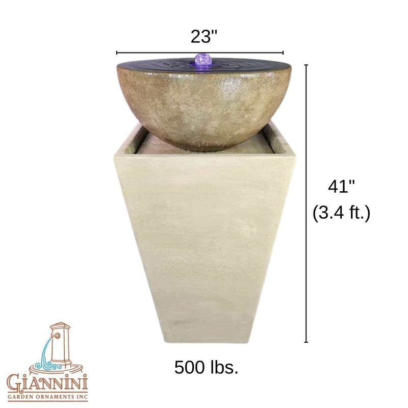 Modern Bowl on Tapered Pedestal Concrete Fountain - Giannini