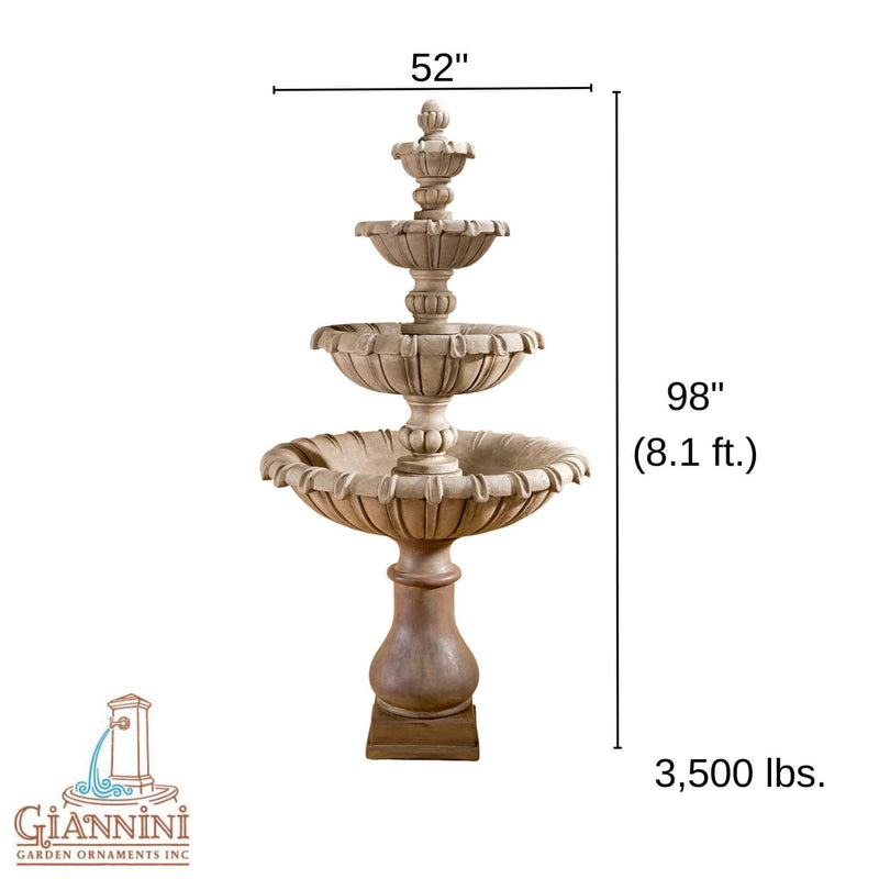 Grand Chateau Regal Stone Water Fountain - FOUR Tier - Giannini 1694 - Fountainful