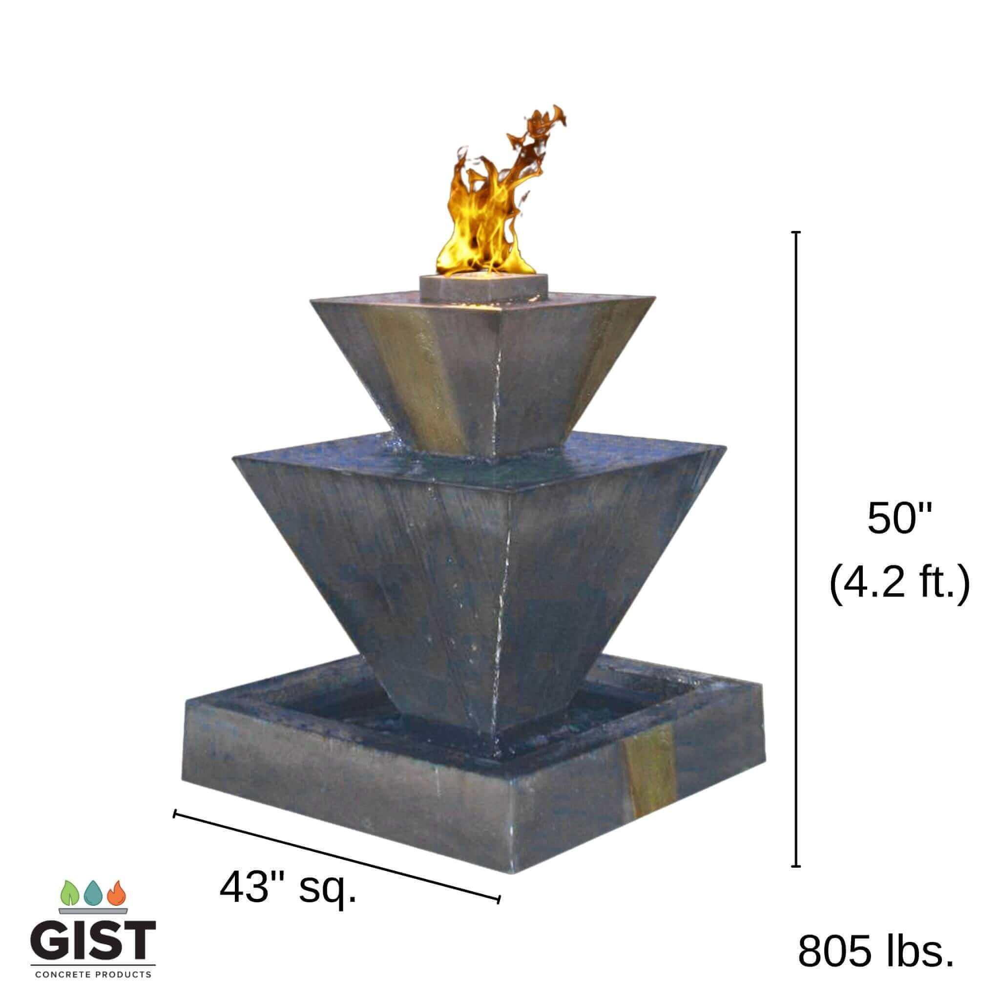 Double Oblique Concrete Fire & Water Fountain - GIST Fountains
