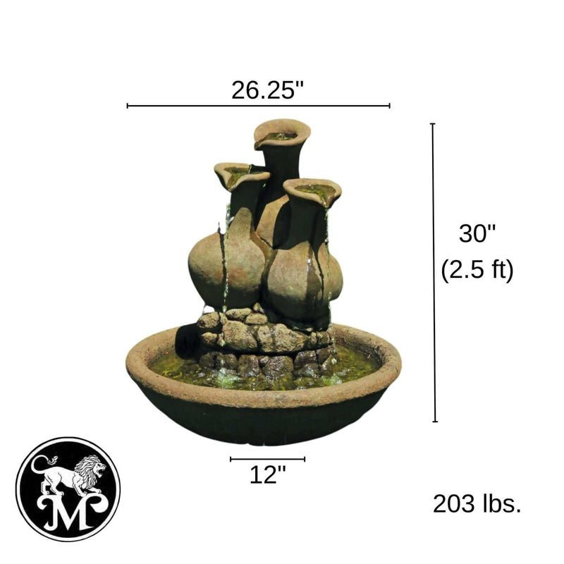 Milos Jug Stone Water Fountain - Rustic Cascade - Massarellis 3446 - Fountainful