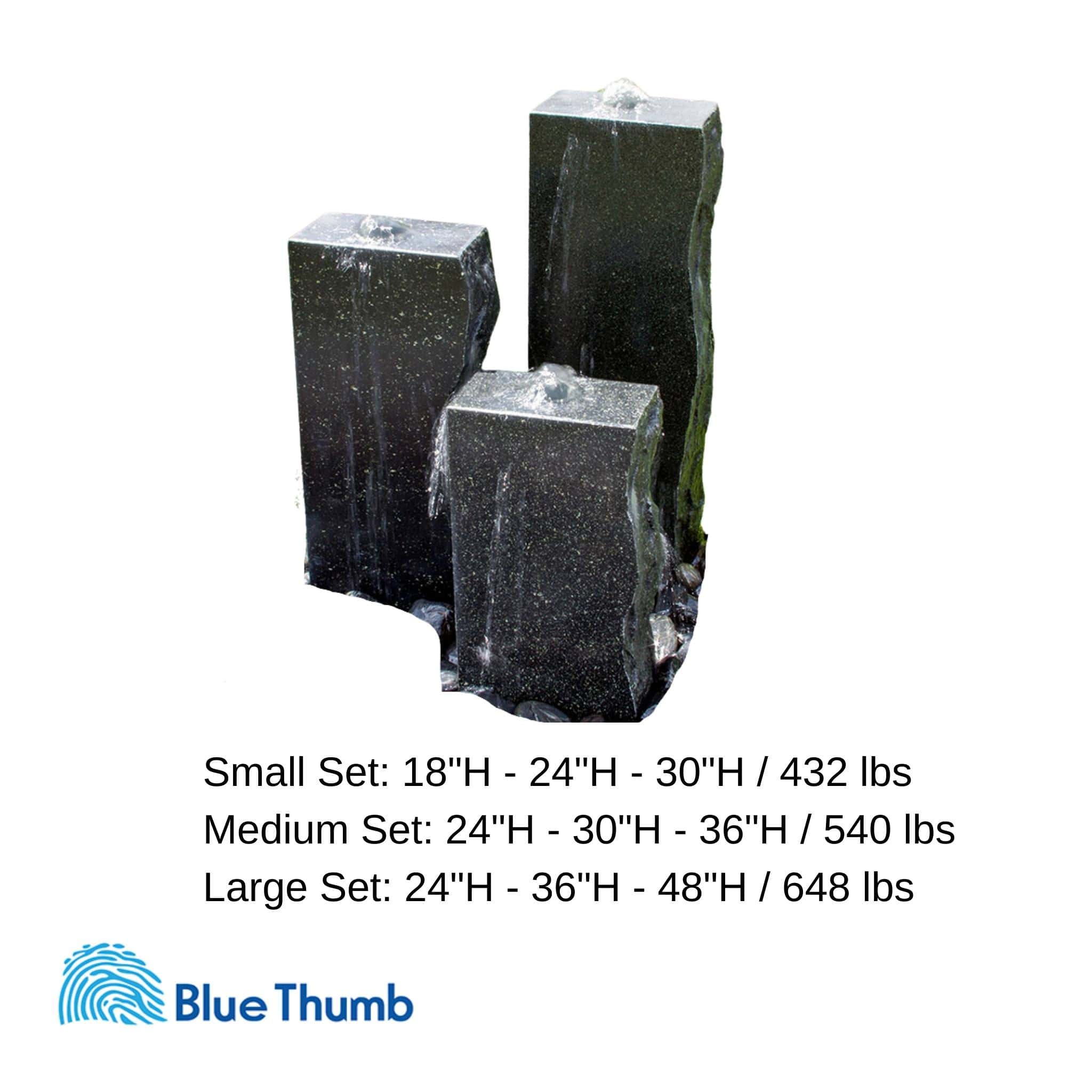 Rough Black Granite 3-Column Fountain - Complete Kit - Blue Thumb