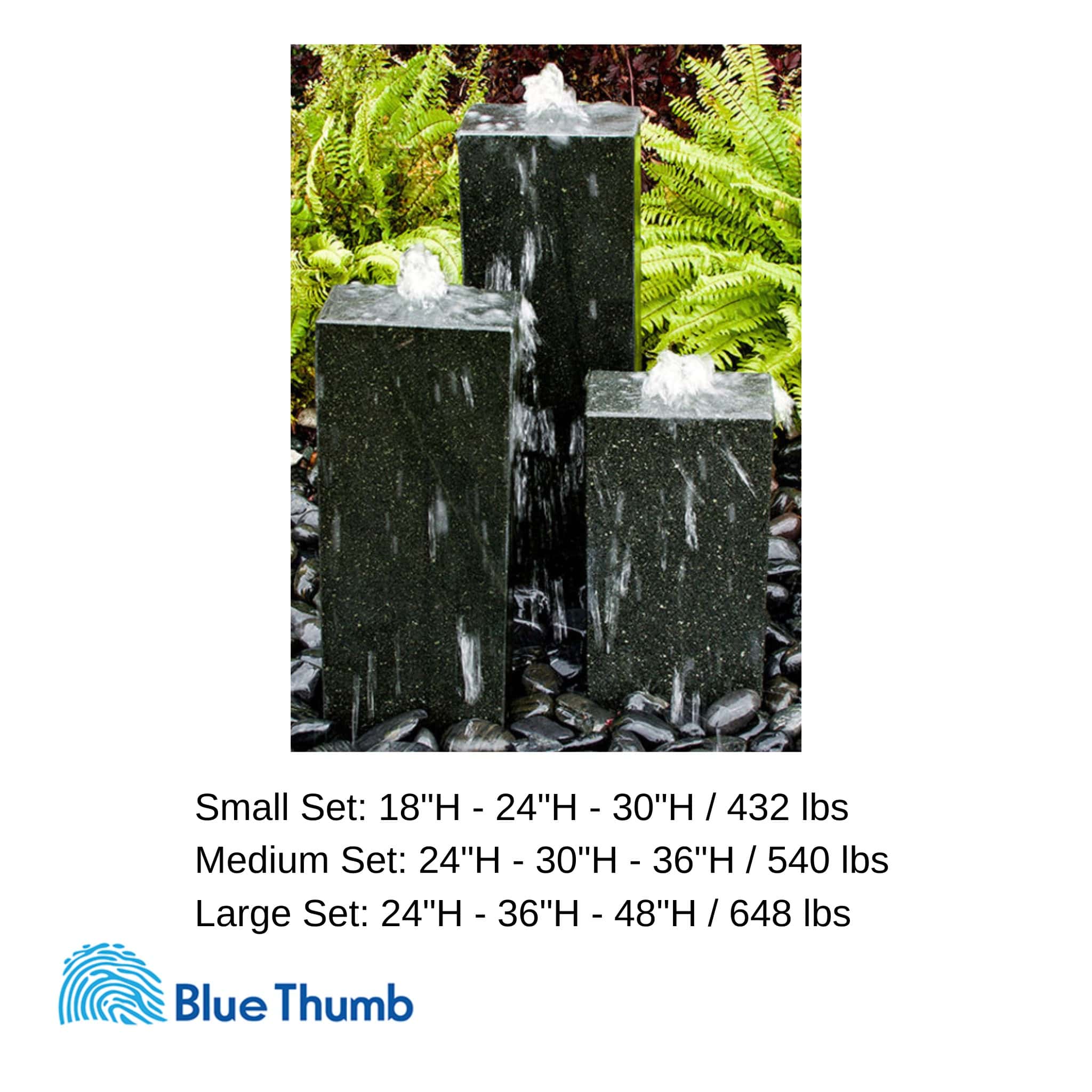 Smooth Black Granite 3-Tower Fountain - Complete Kit - Blue Thumb