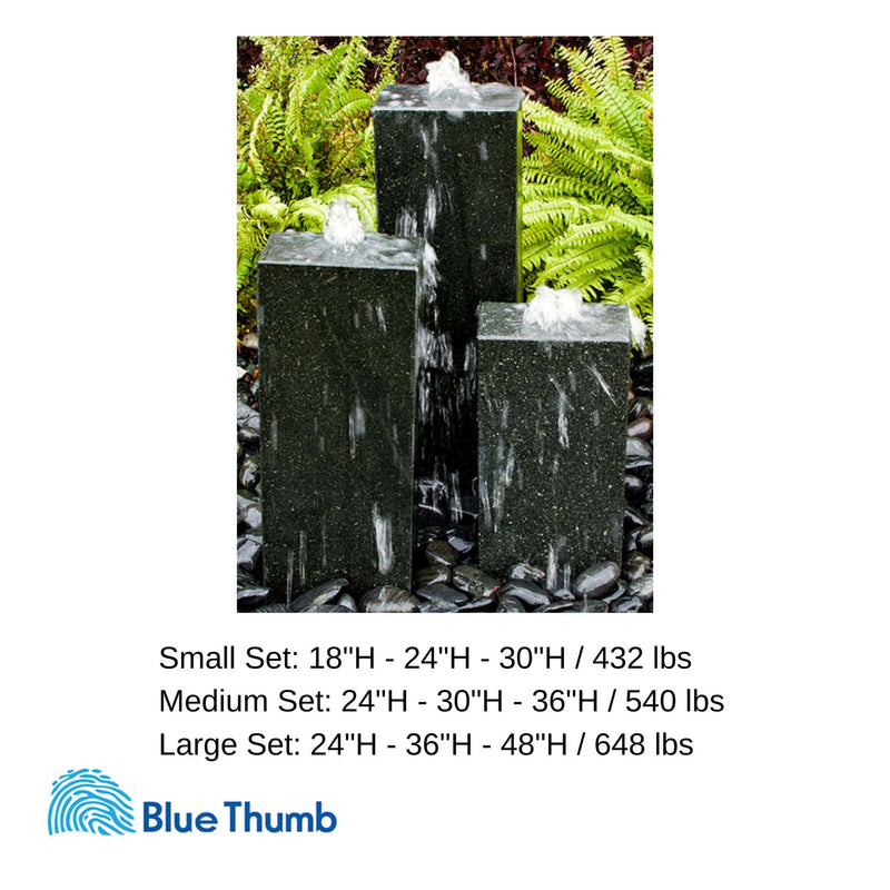 Smooth Black Granite 3-Tower Fountain - Complete Kit - Blue Thumb