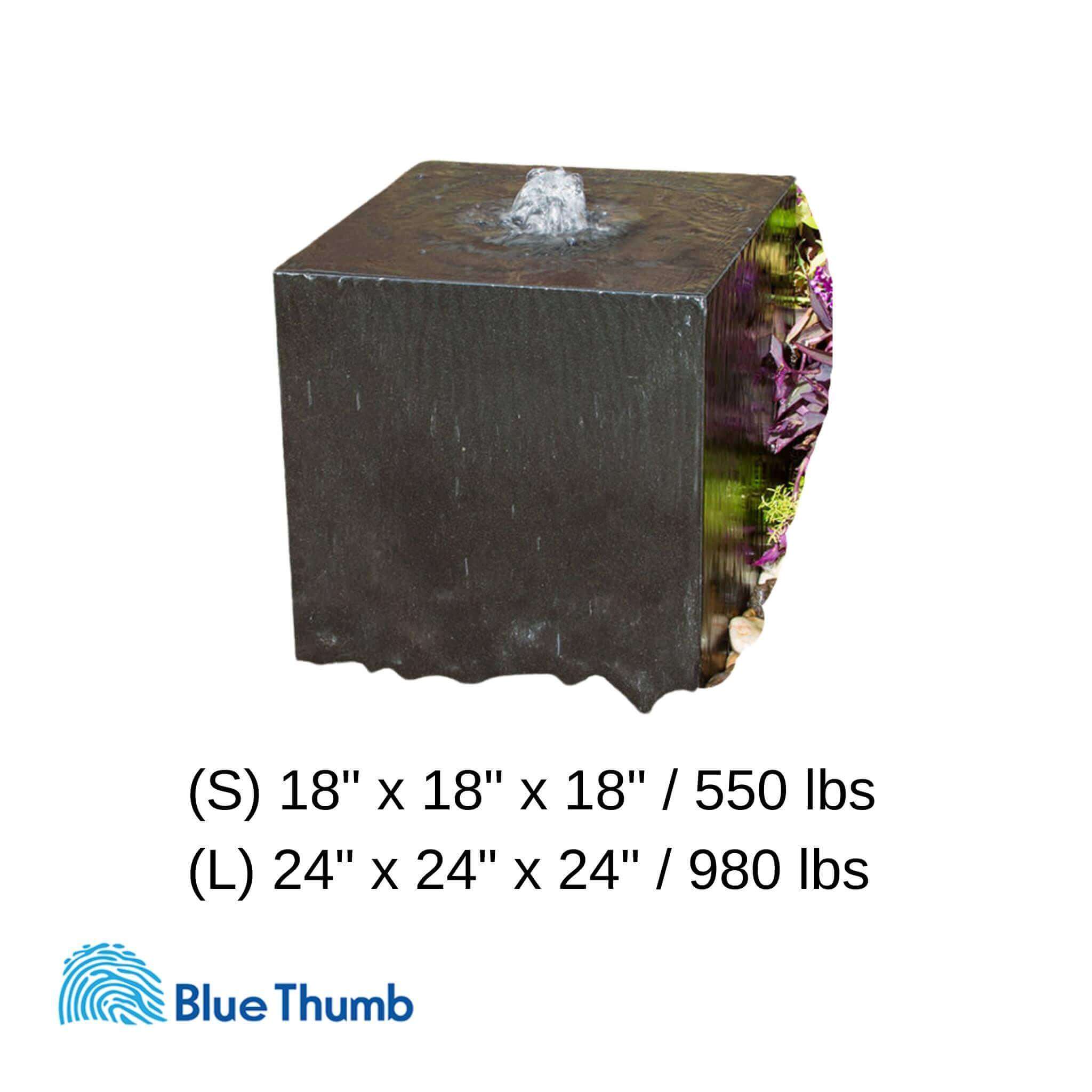 Black Basalt Cube "Heiho" Fountain - Complete Kit - Blue Thumb