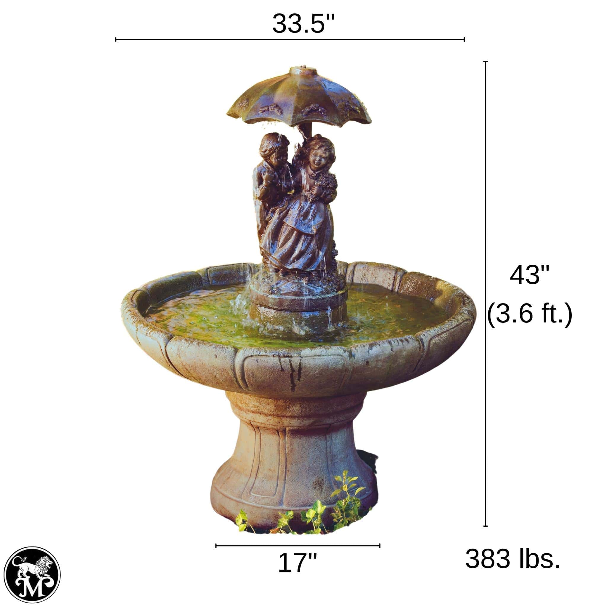 Girl & Boy Under Umbrella SMALL Concrete Fountain - Massarellis #3625