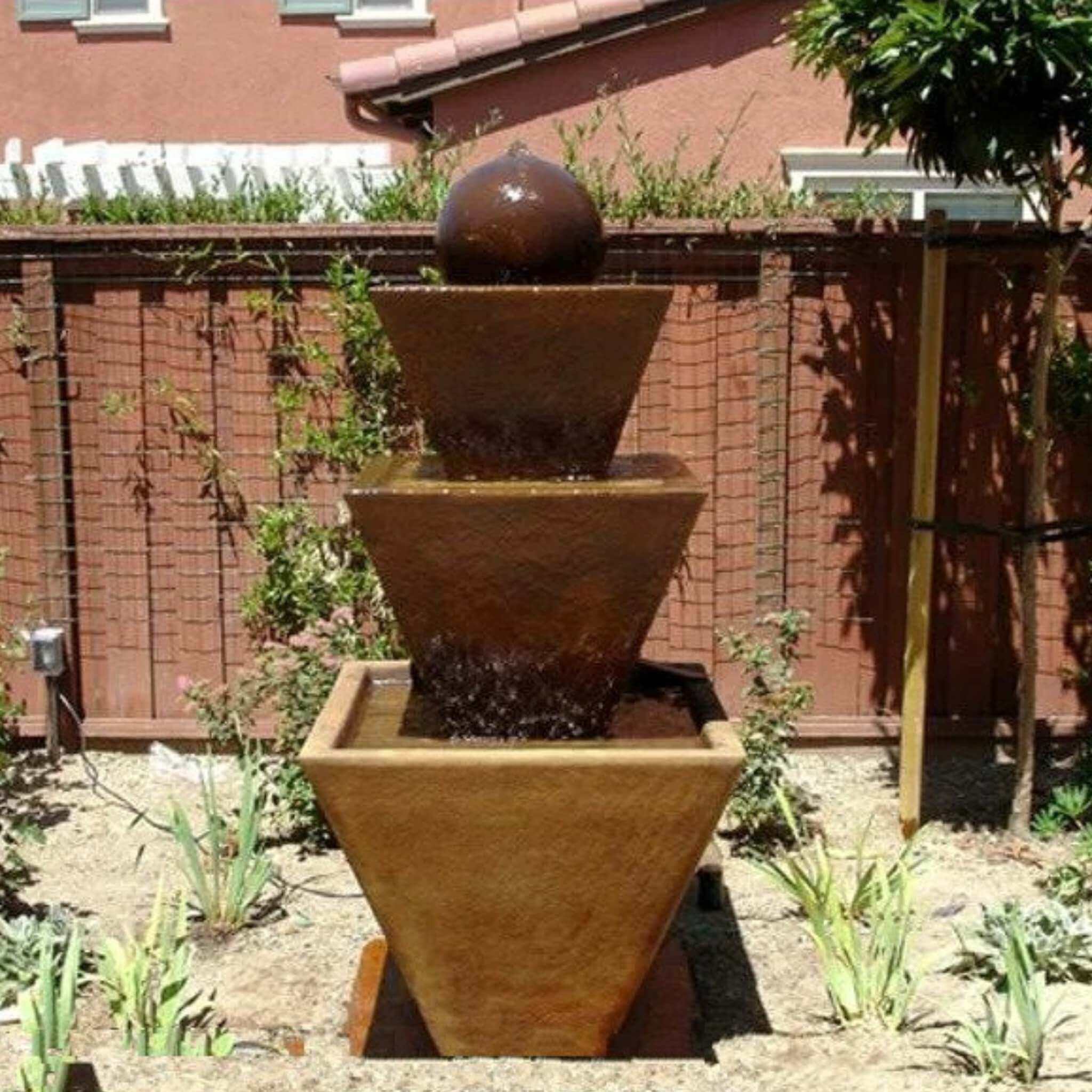 Modern 3-Tier Concrete Fountain with Ball Giannini #1488