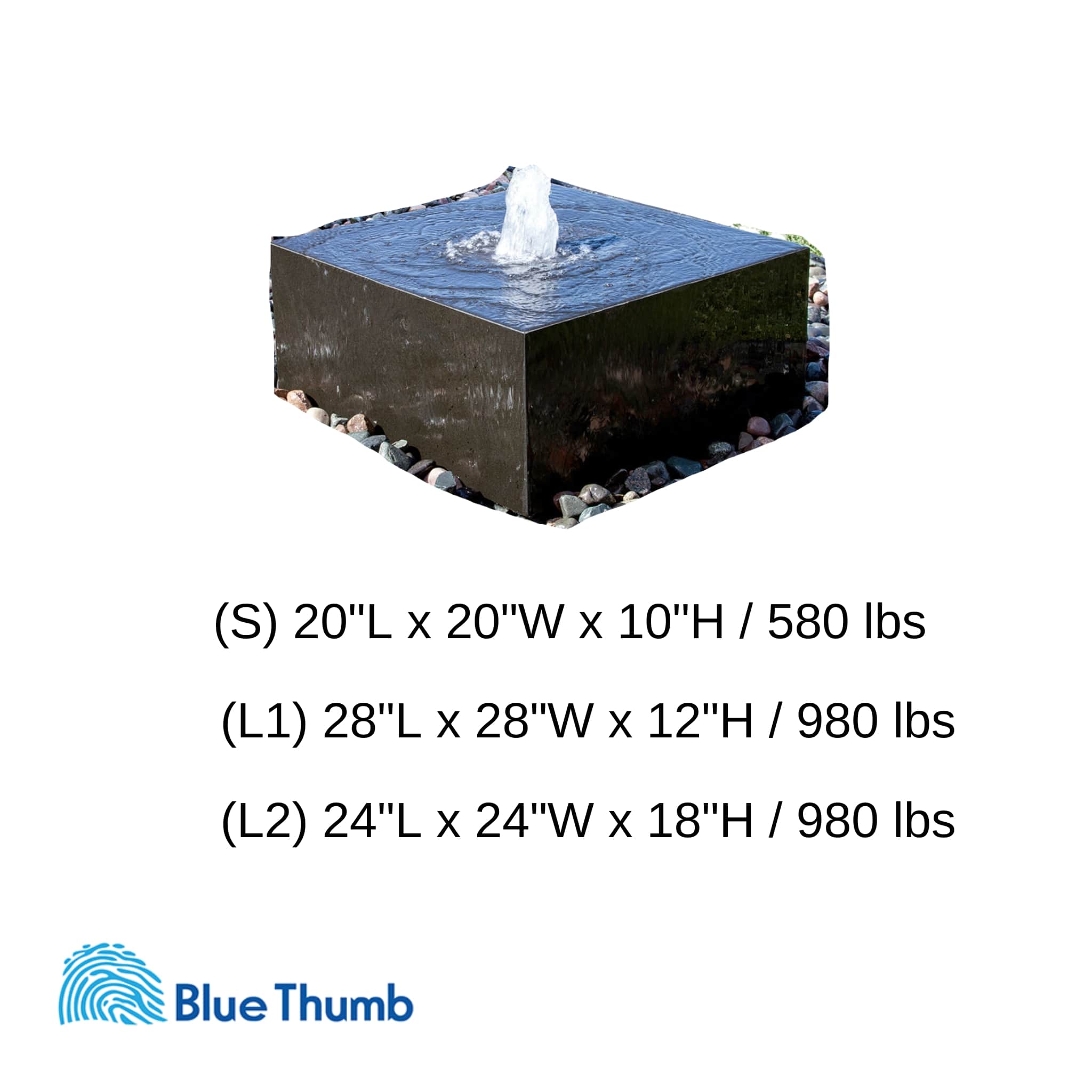 Black Basalt Cuboid "Heiho" Fountain - Complete Kit - Blue Thumb